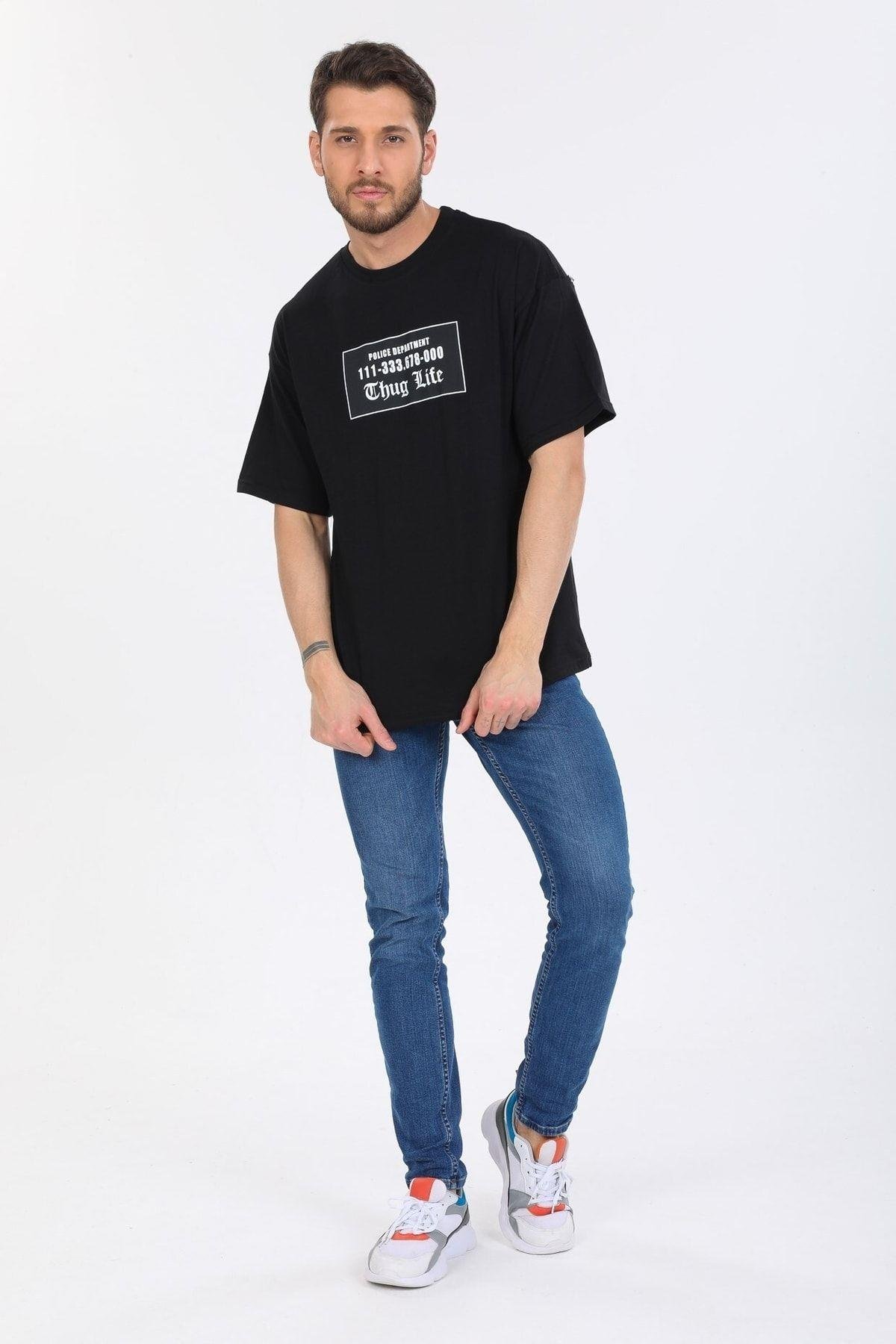 Thug Life Yazılı Siyah T-shirt