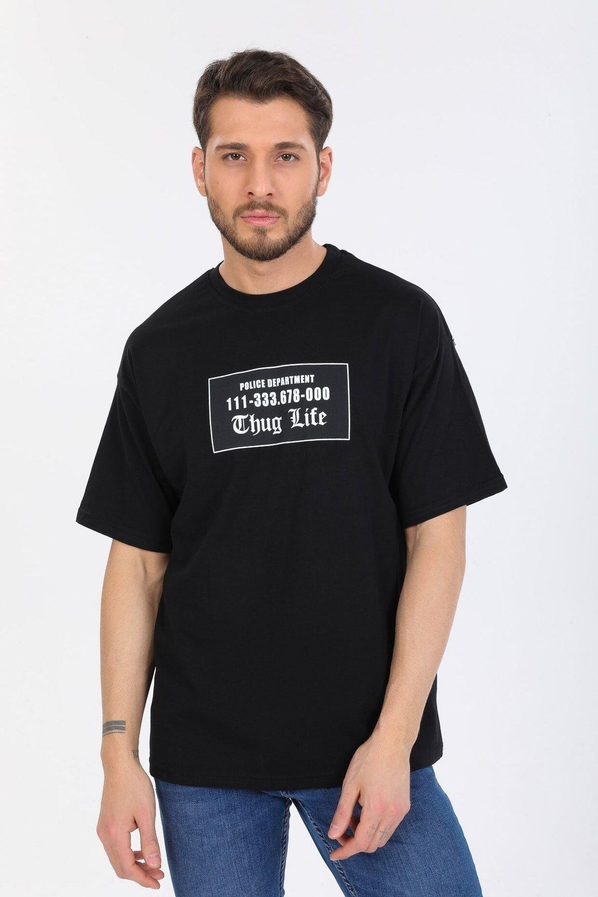 Thug Life Yazılı Siyah T-shirt