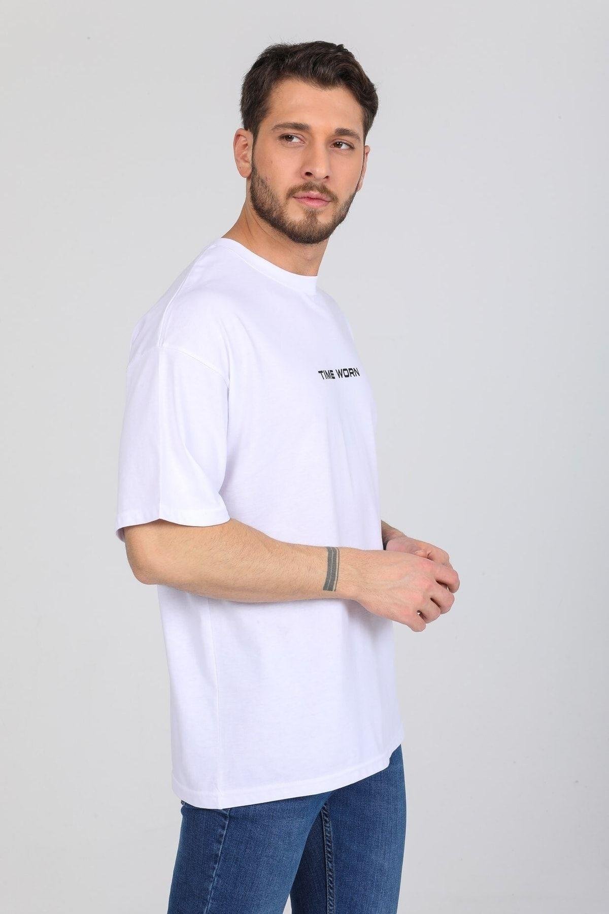Time Worn Yazılı Beyaz T-shirt