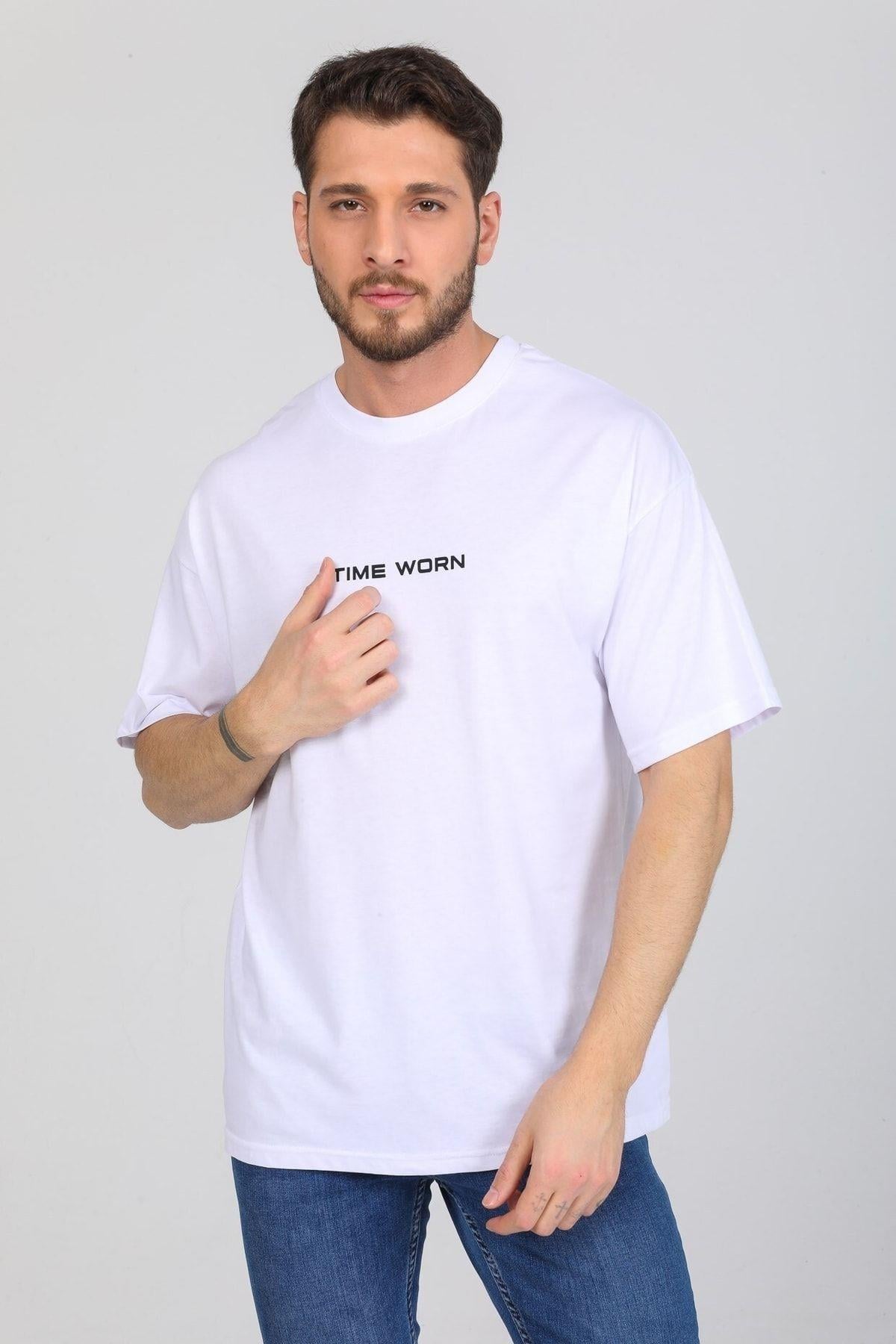 Time Worn Yazılı Beyaz T-shirt
