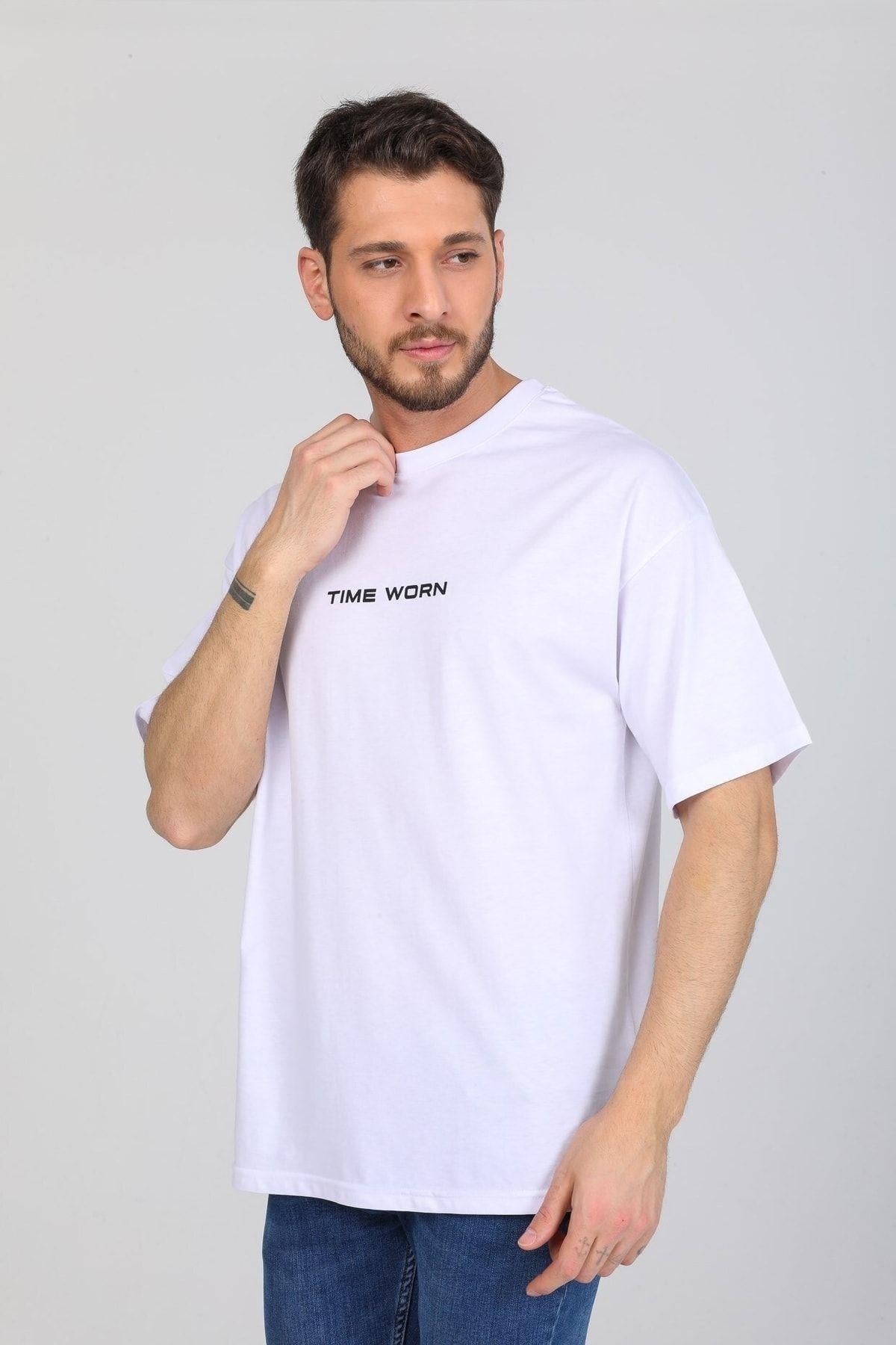 Time Worn Yazılı Beyaz T-shirt