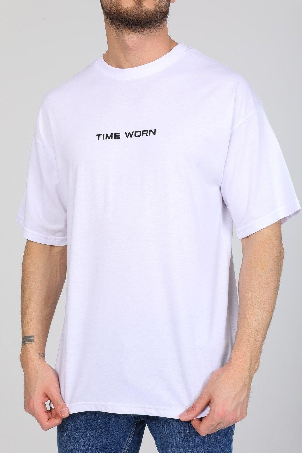 Time Worn Yazılı Beyaz T-shirt