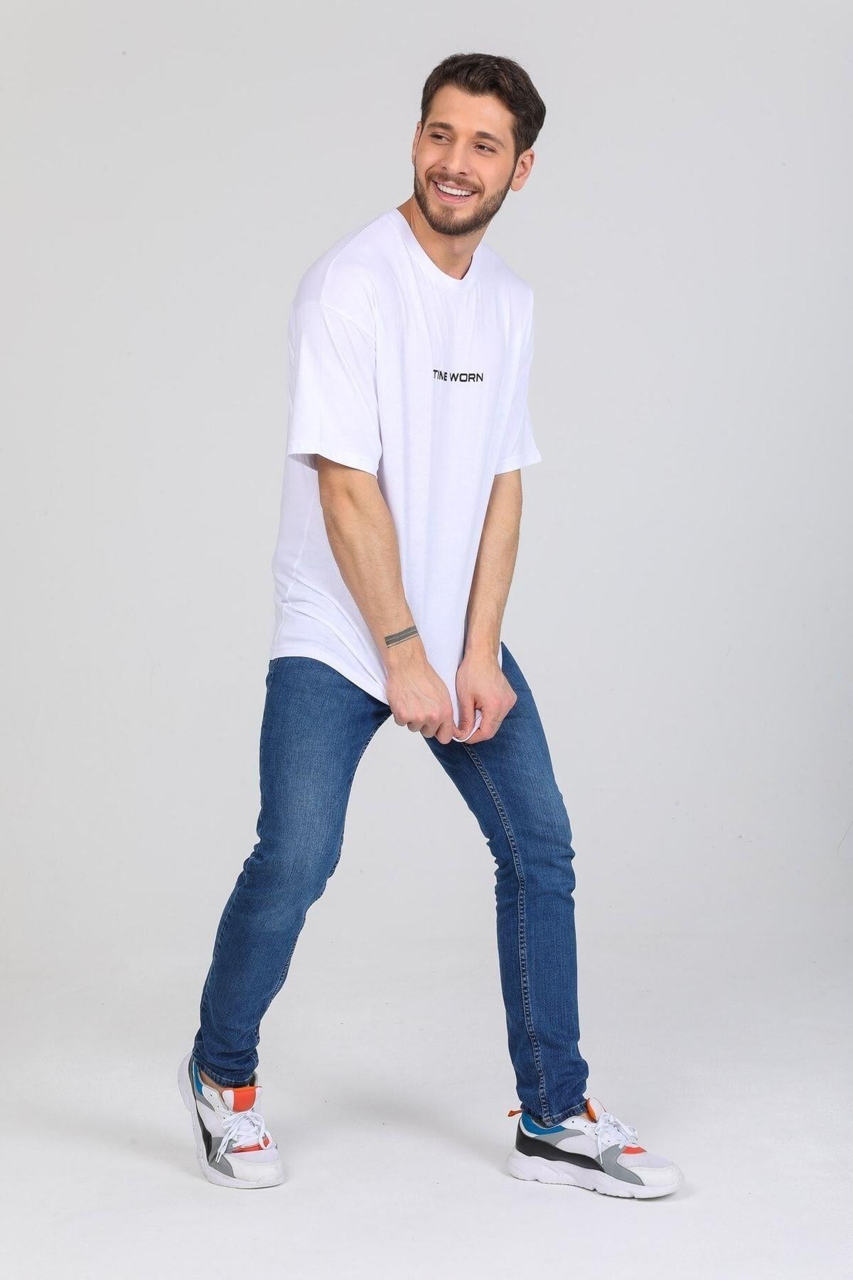 Time Worn Yazılı Beyaz T-shirt