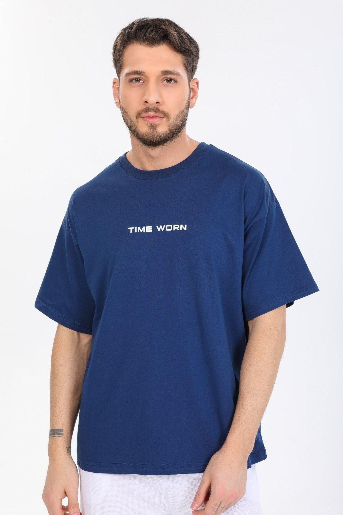 Time Worn Yazılı Mavi T-shirt