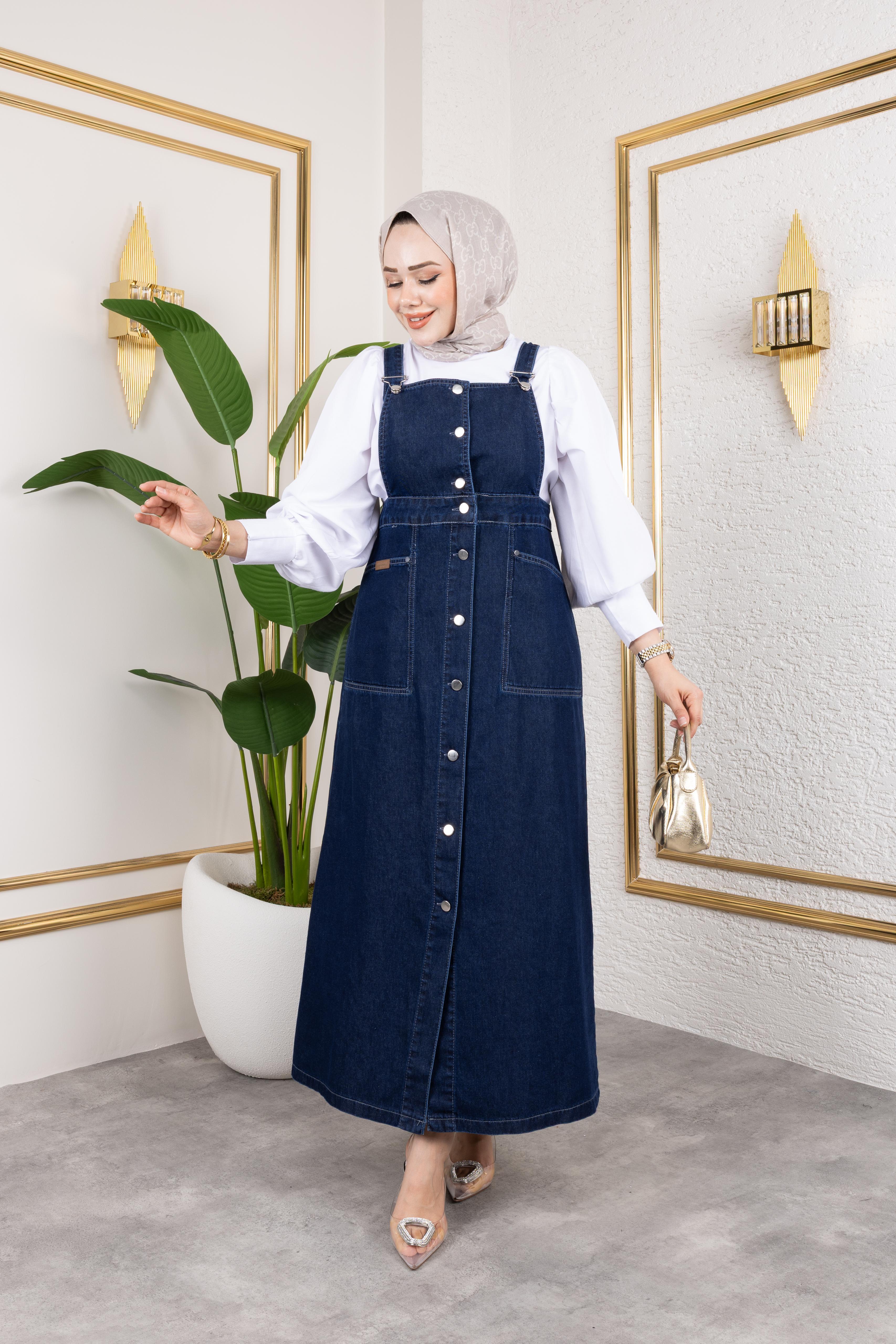 Kadın Askılı Lacivert Kot Salopet