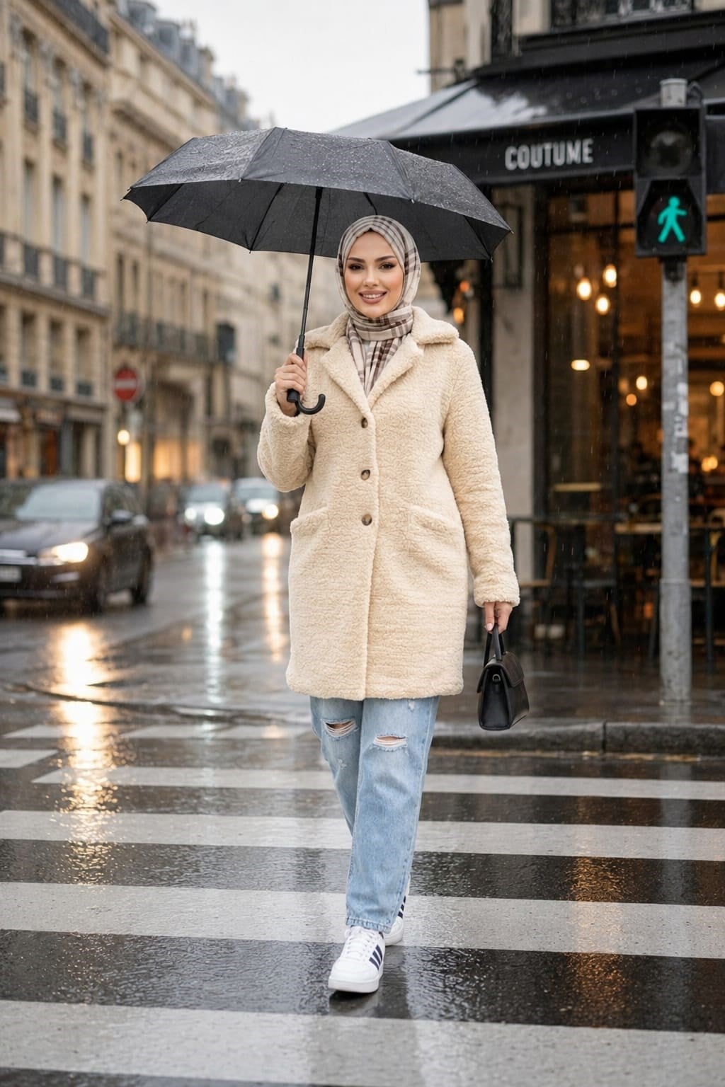Kadın Astarlı Düğmeli Kruvaze  Bej Peluş Kaban