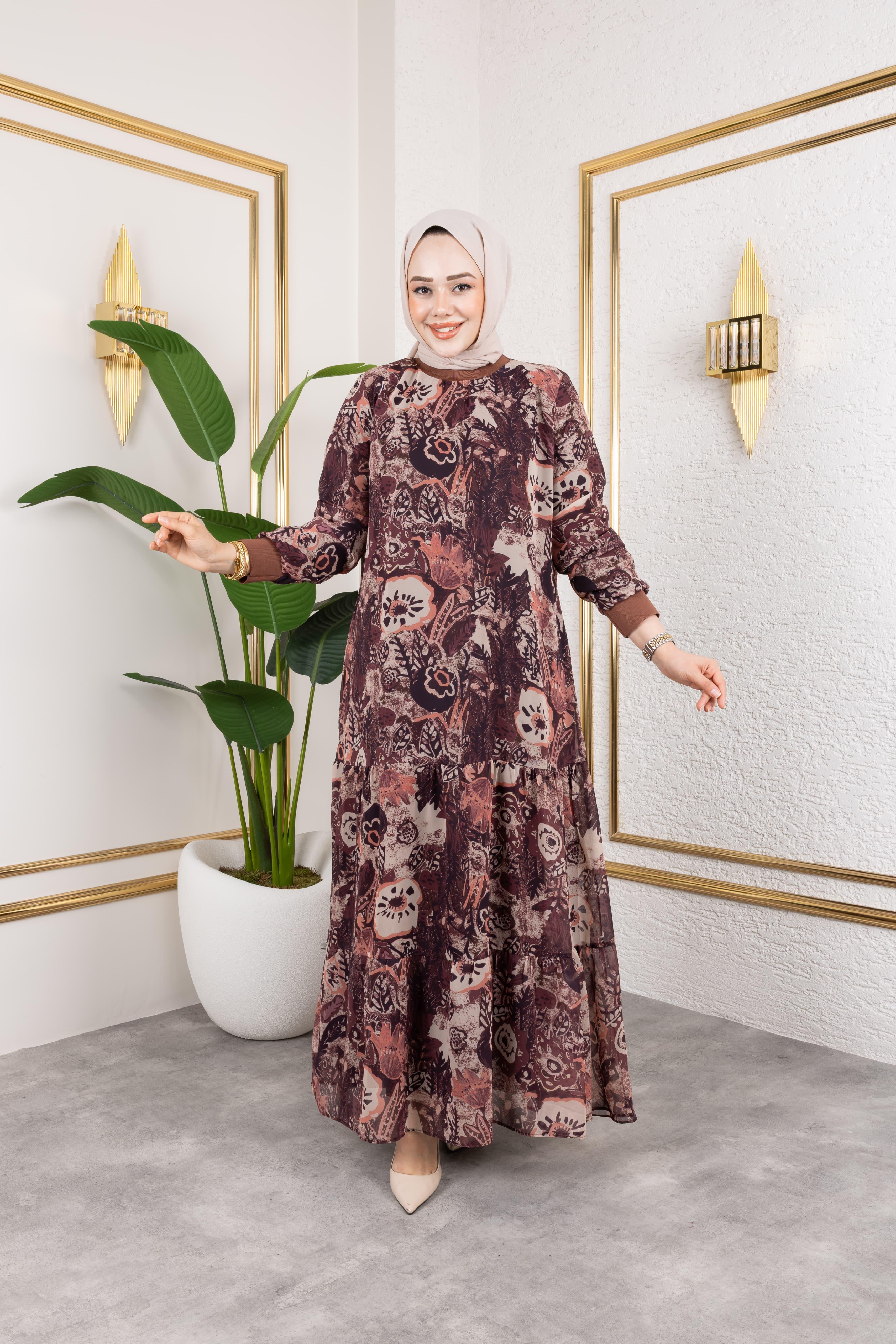 Kadın Astarlı Şifon Desenli Elbise