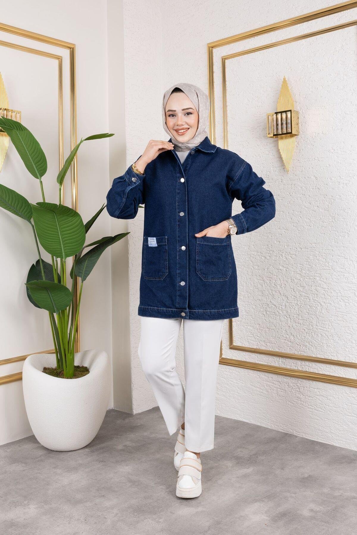 KADIN CEPLİ DÜĞMELİ KOT CEKET