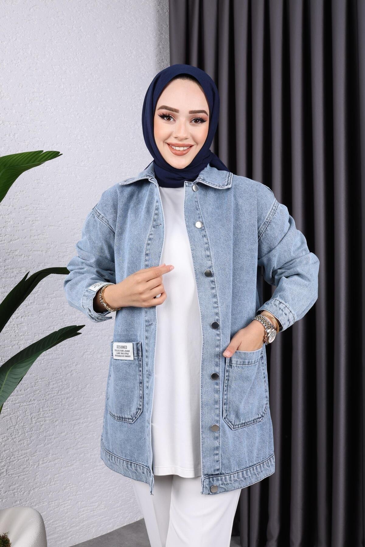KADIN CEPLİ DÜĞMELİ KOT CEKET
