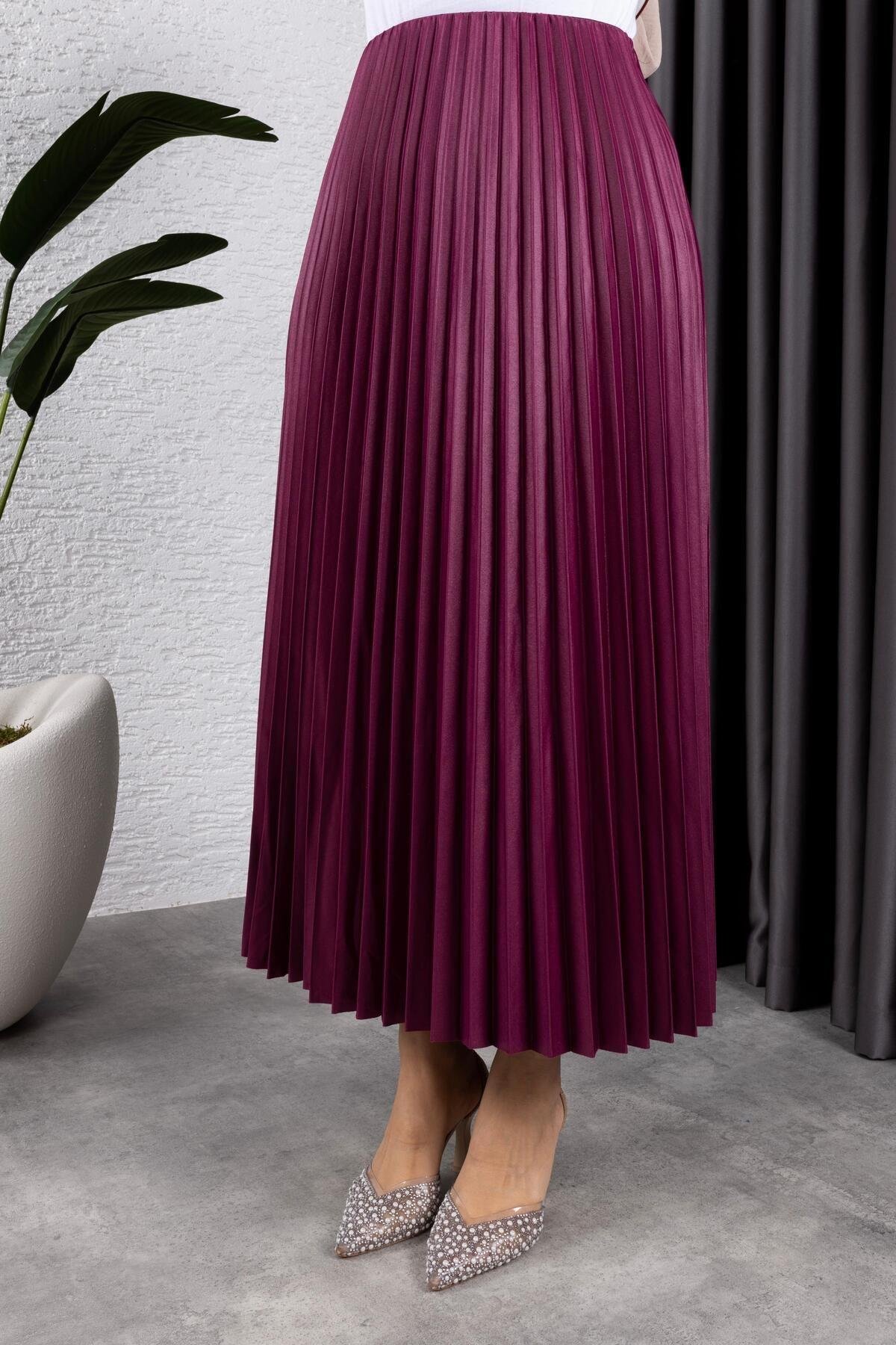 KADIN DERİ GÖRÜNÜMLÜ PİLELİ ETEK