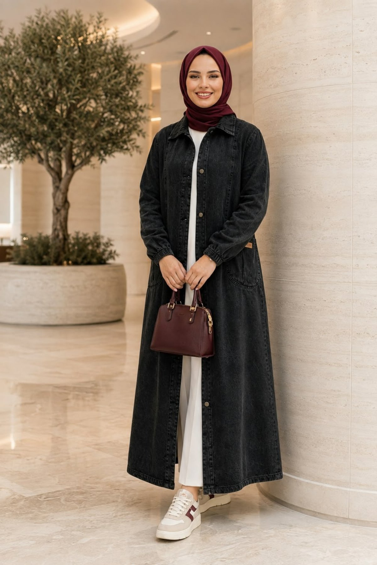 Kadın Düğmeli Cepli Denim Siyah Kot  Kap