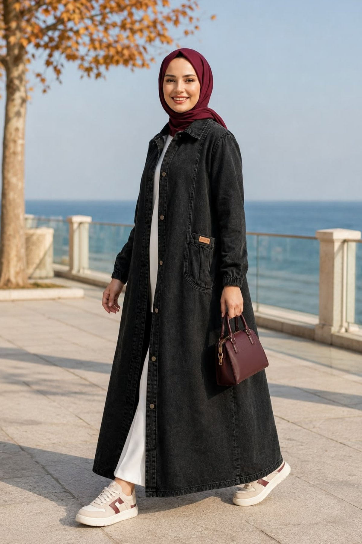 Kadın Düğmeli Cepli Denim Siyah Kot  Kap