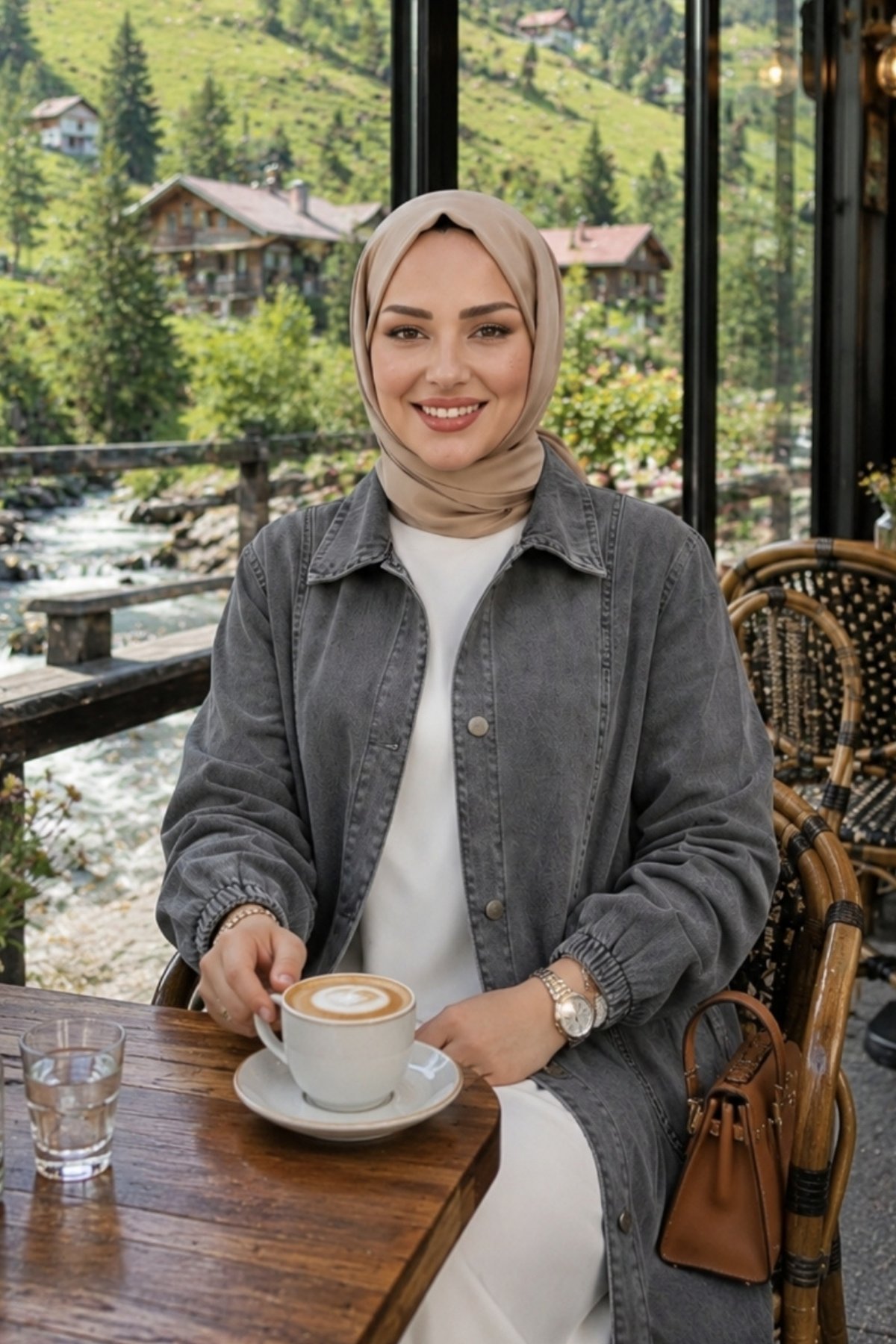 Kadın Düğmeli Cepli Gri Denim Kot Kap