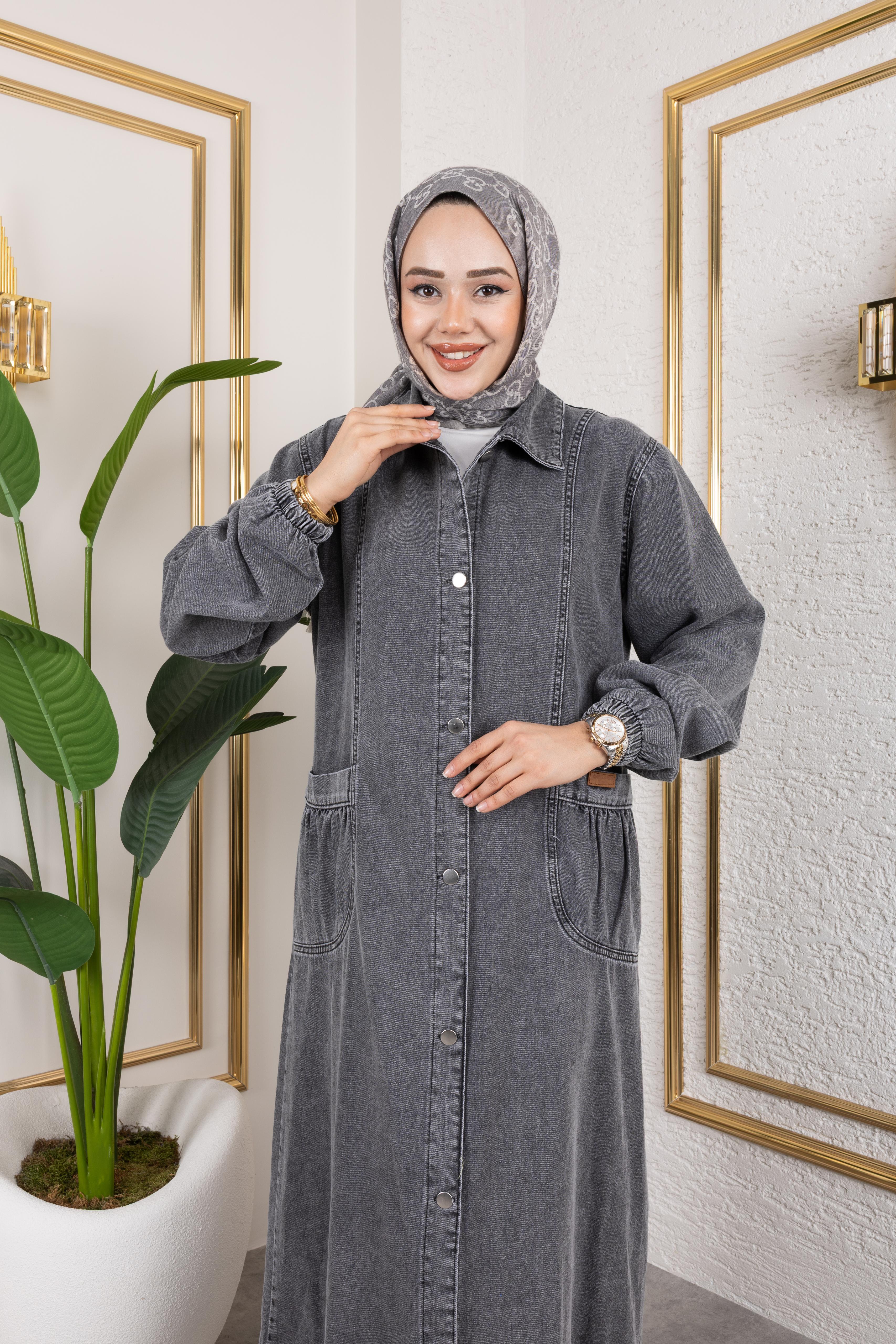 Kadın Düğmeli Cepli Kar Yıkamalı Denim Kot Kap