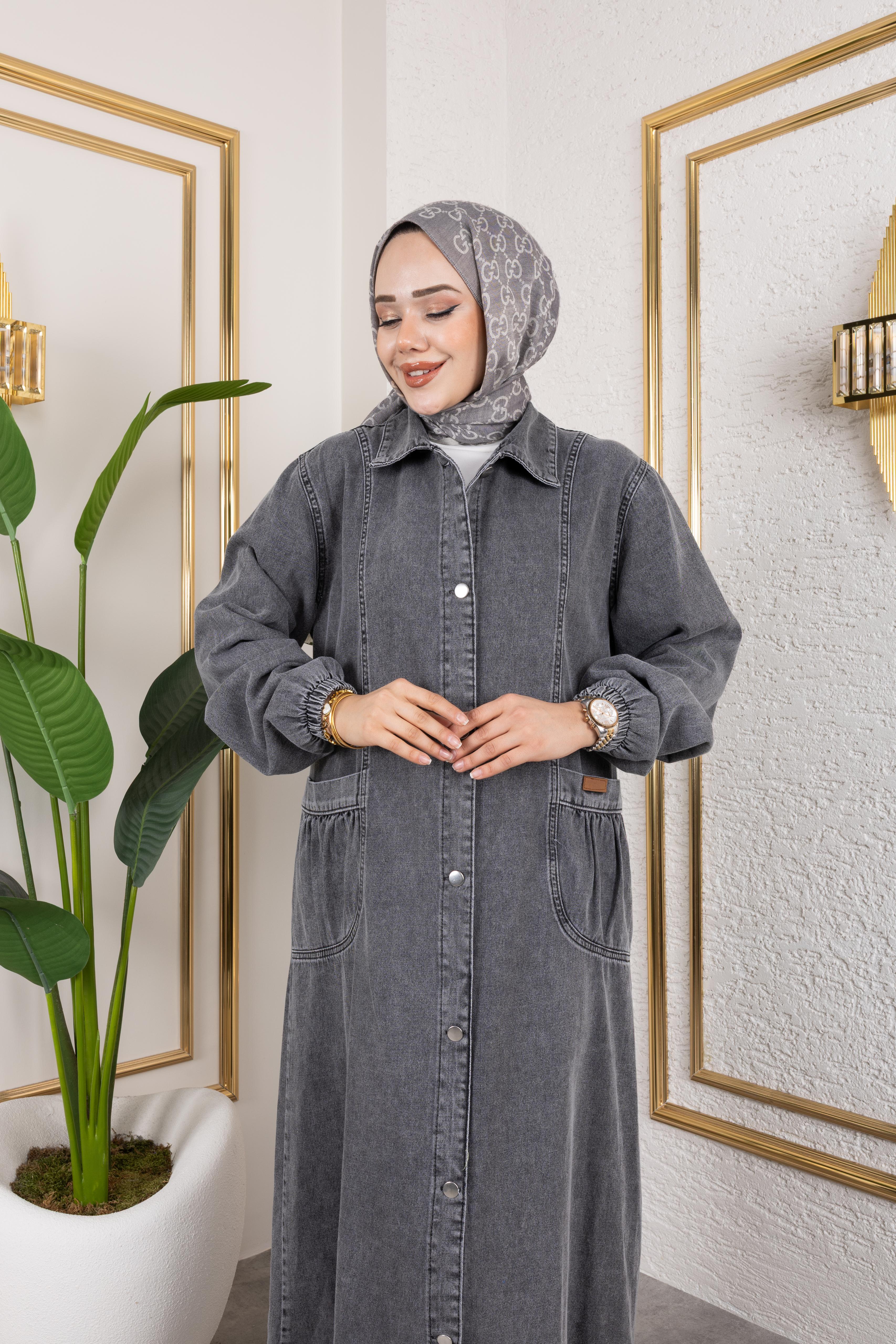 Kadın Düğmeli Cepli Kar Yıkamalı Denim Kot Kap