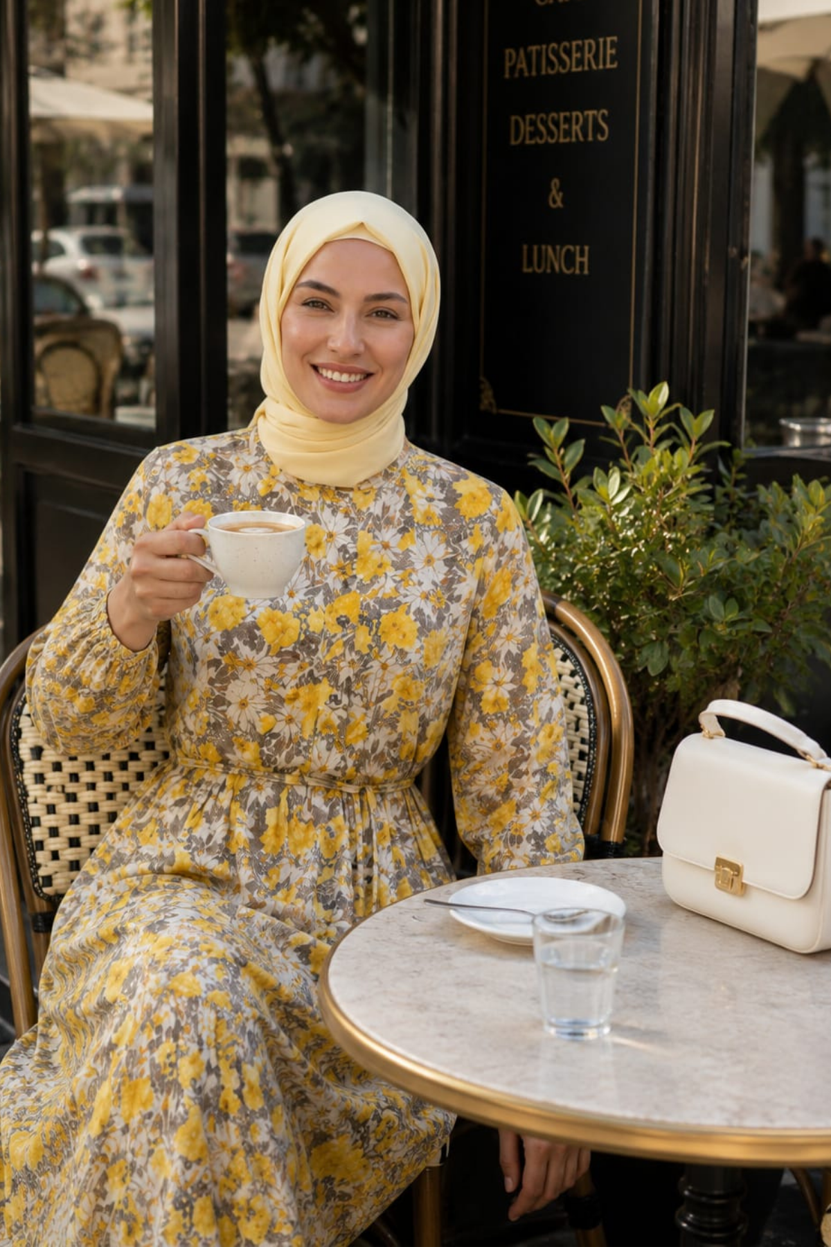 Kadın Düğmeli Desenli Modal Sarı Elbise
