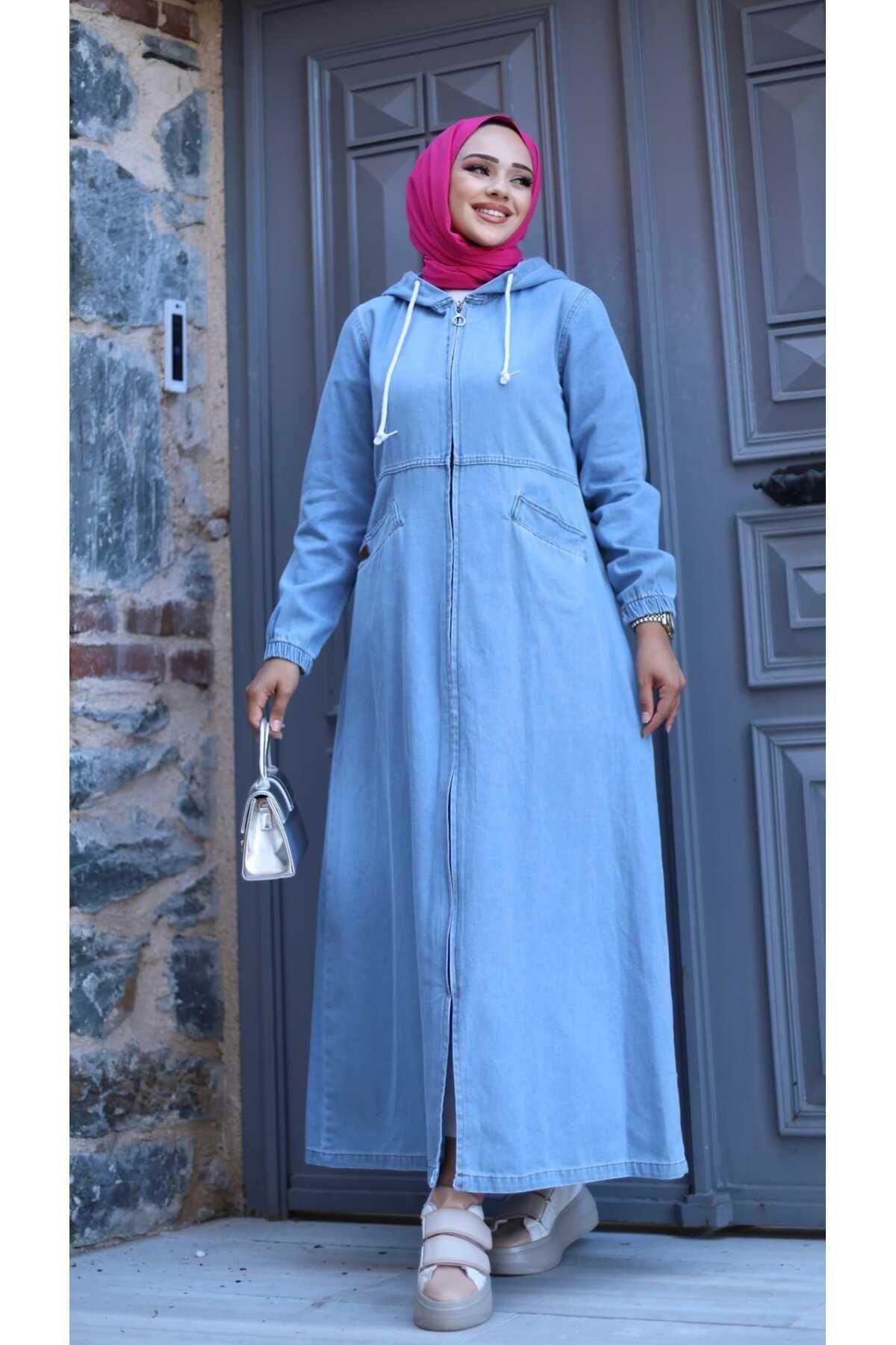 KADIN FERMUARLI CEPLİ KAPÜŞONLU DENİM KOT KAP