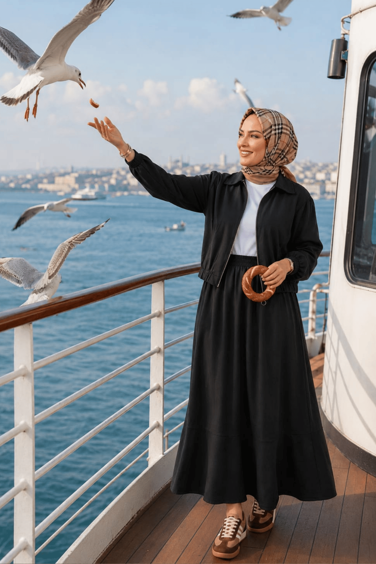 Kadın Fermuarlı Çilek Kumaş Siyah Ceket Etek İkili Takım