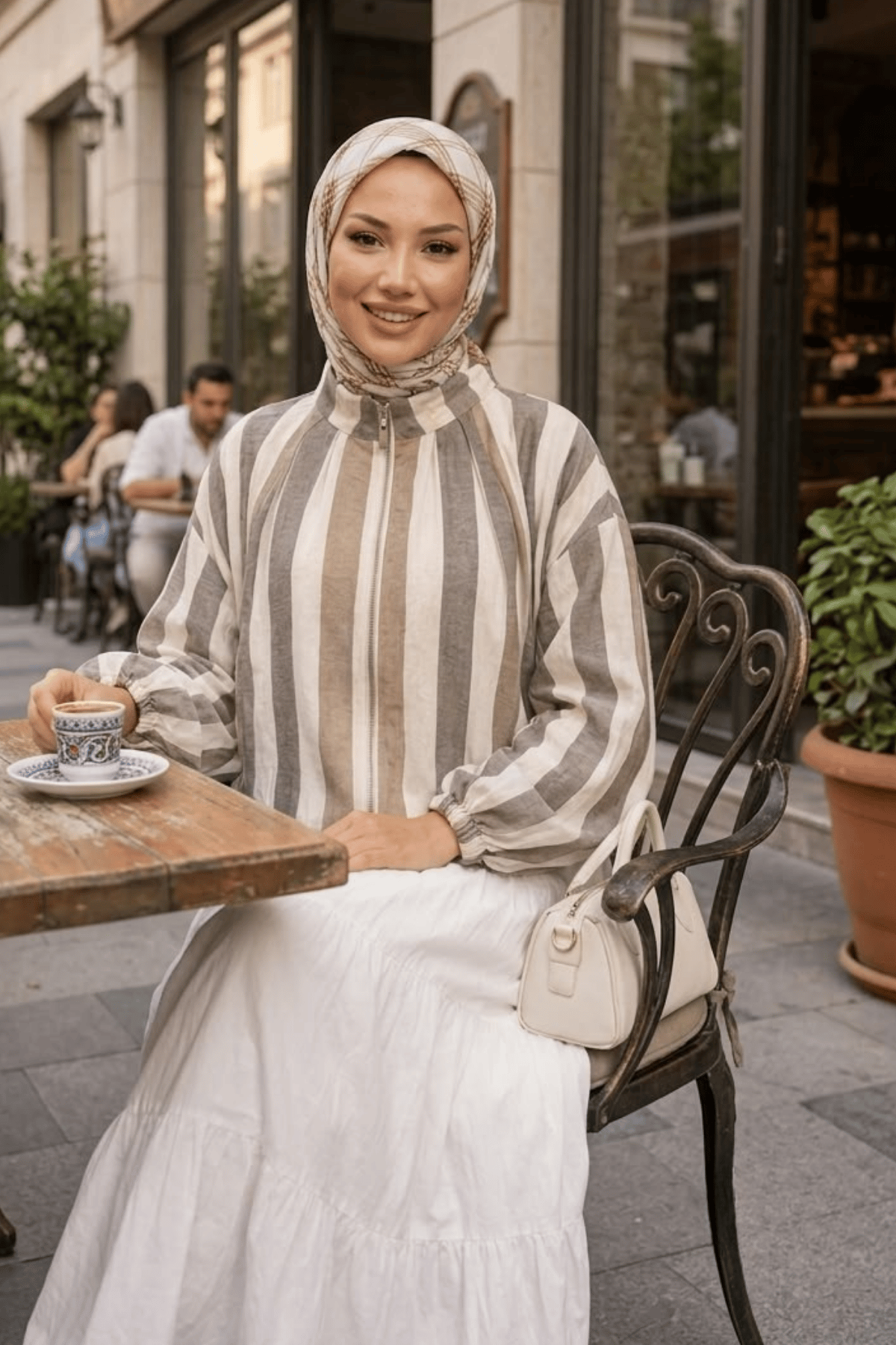 Kadın Fermuarlı Modal Kumaş Ahenk Kahverengi Ceket