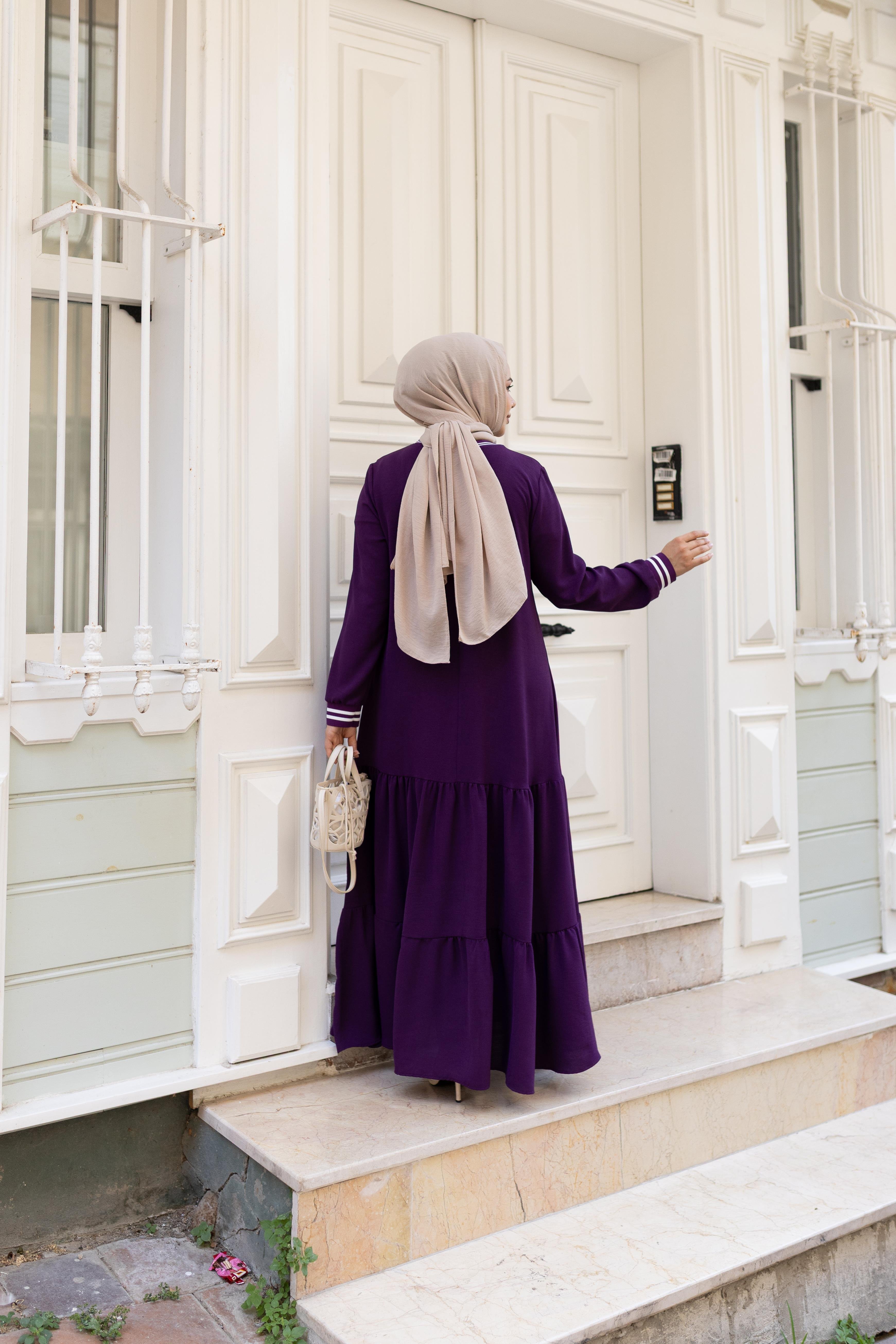 Kadın Kat Kat Ribanalı Bordo Tesettür Elbise