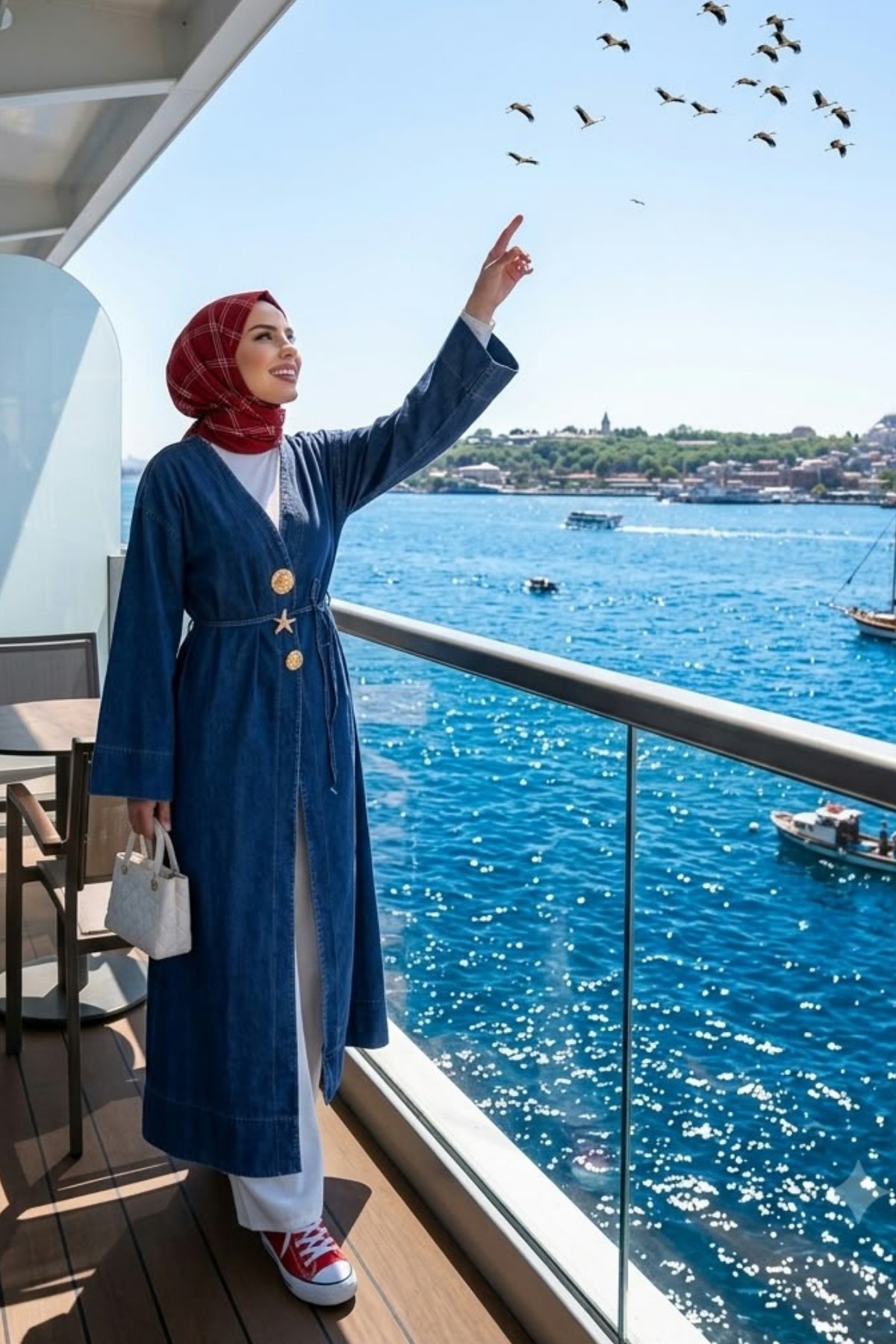 Kadın Rüveyda Tokalı Koyu Kot  Mavi Kap