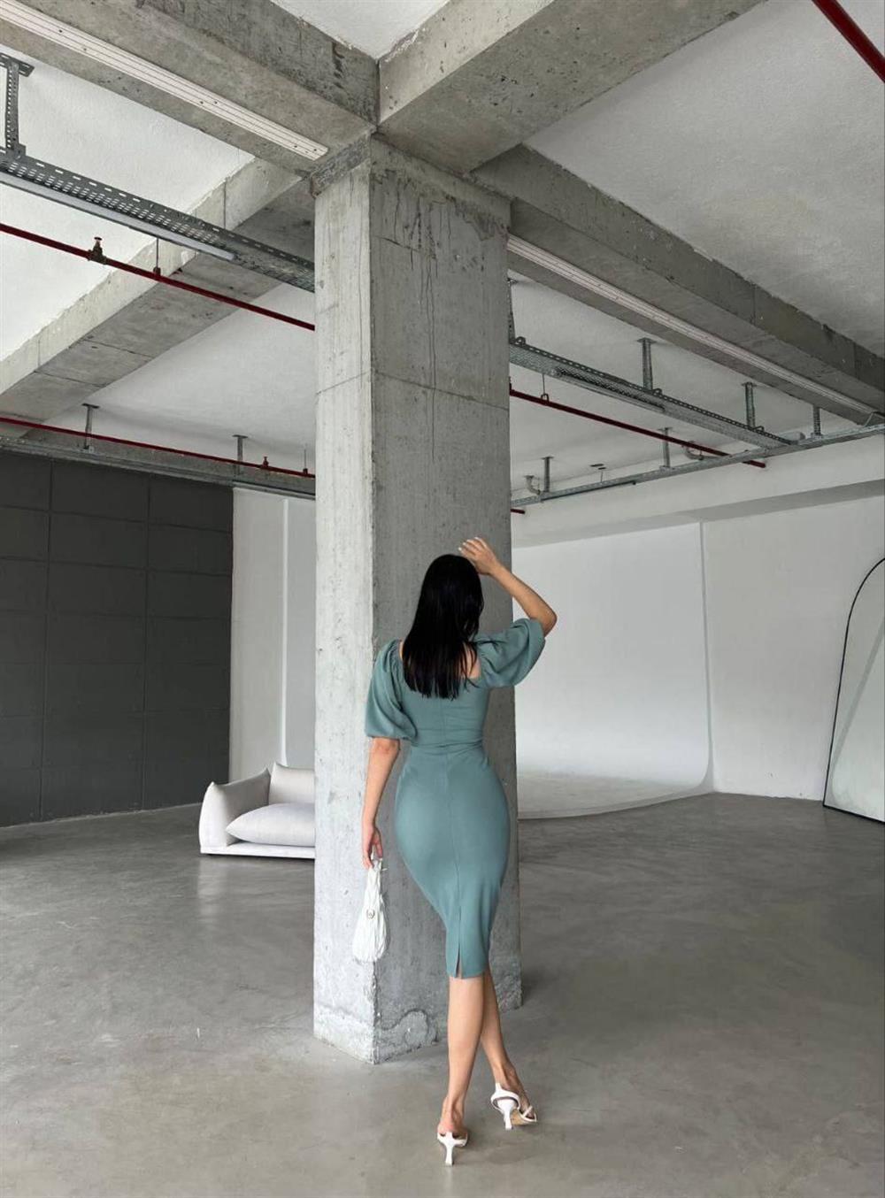 Kendinden Kemerli Krep Kumaş Kısa Kollu Elbise 582439 Koyu Mint