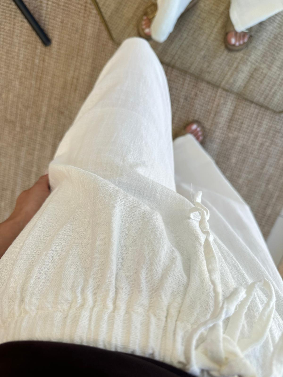Astarlı Keten Pantolon Beyaz 