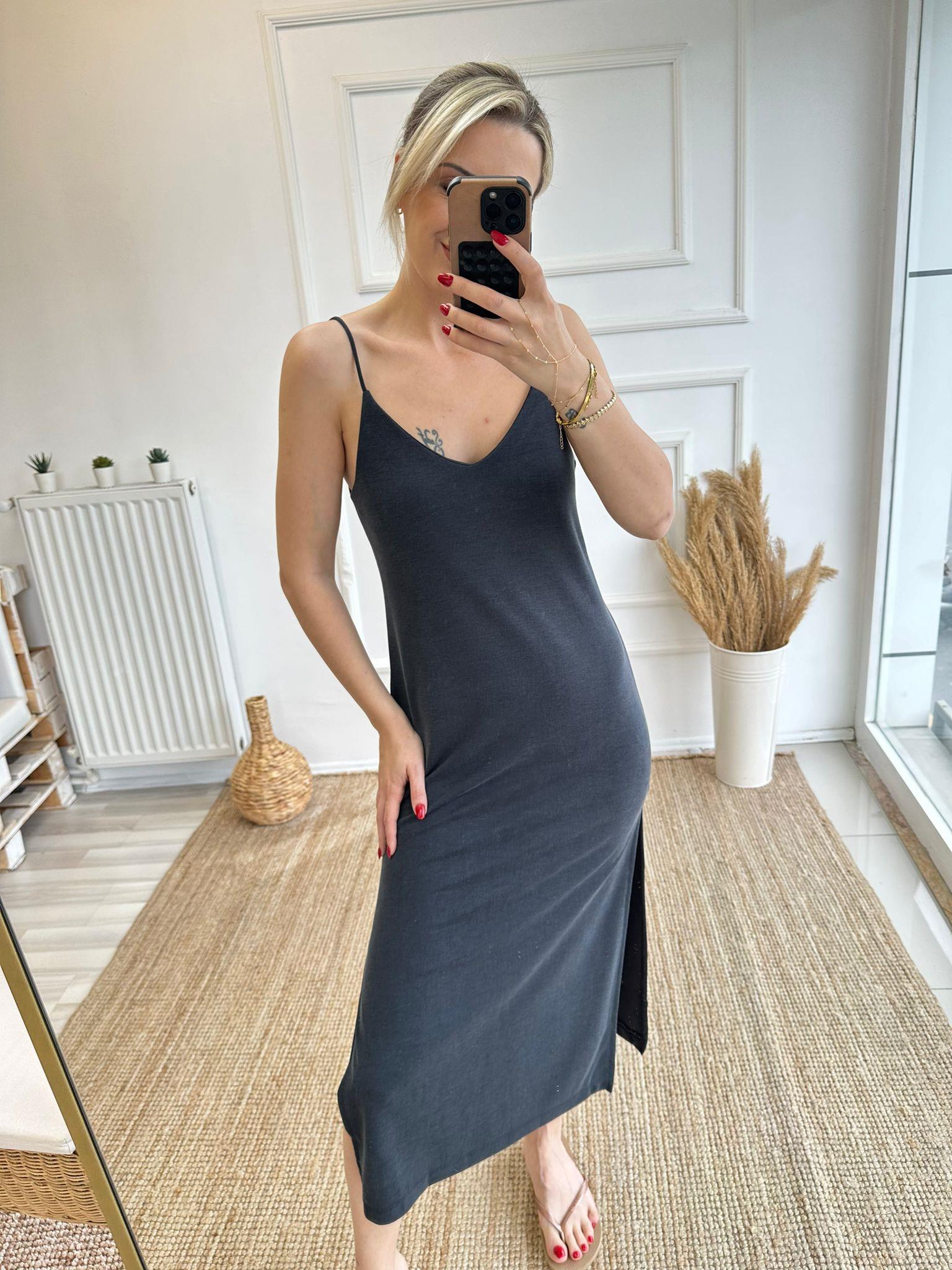 Füme Modal Kumaş Basic Elbise