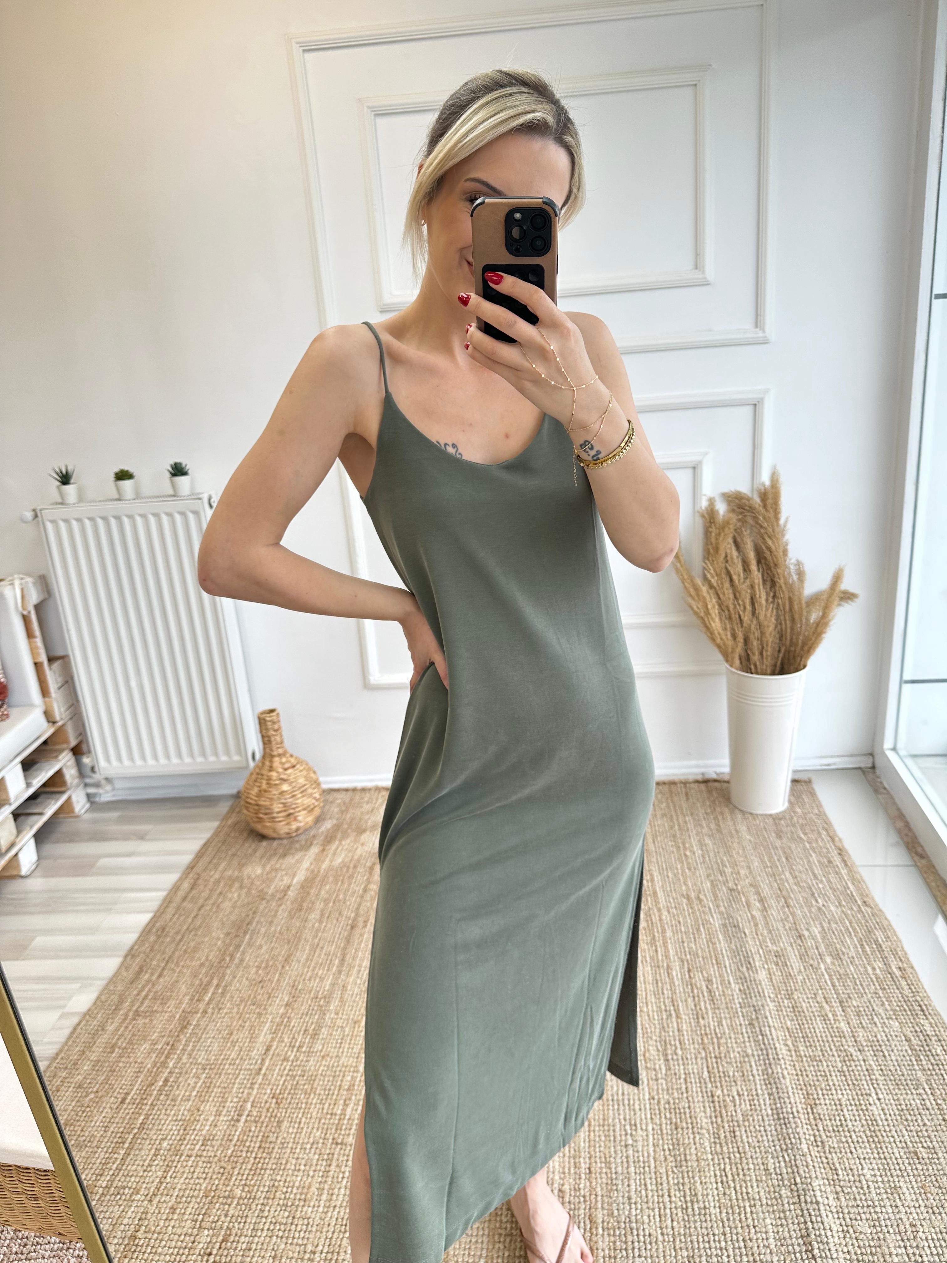 Haki Yeşil Modal Kumaş Basic Elbise