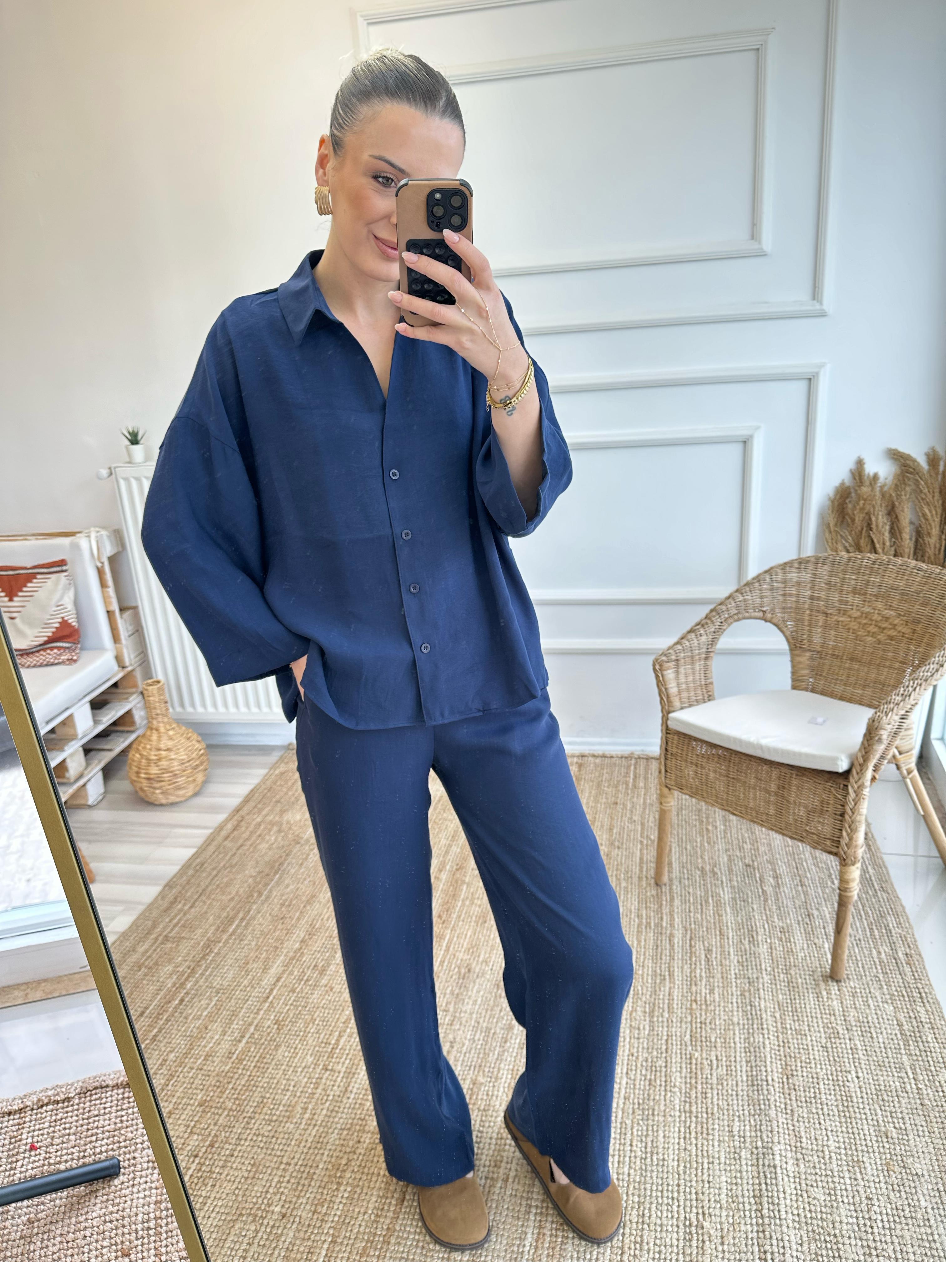 Lacivert Tencel Takım