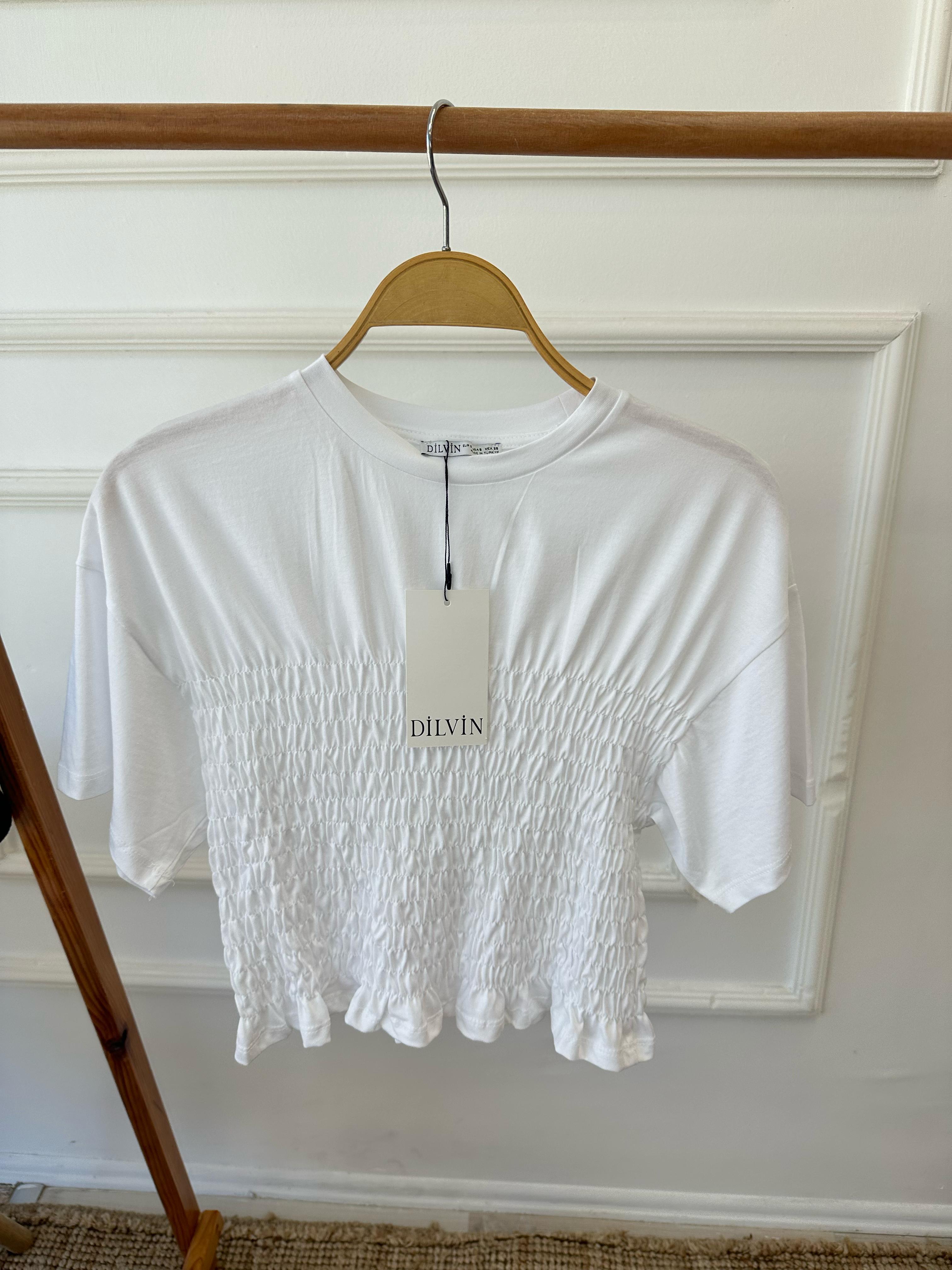 Lastikli T-shirt Beyaz