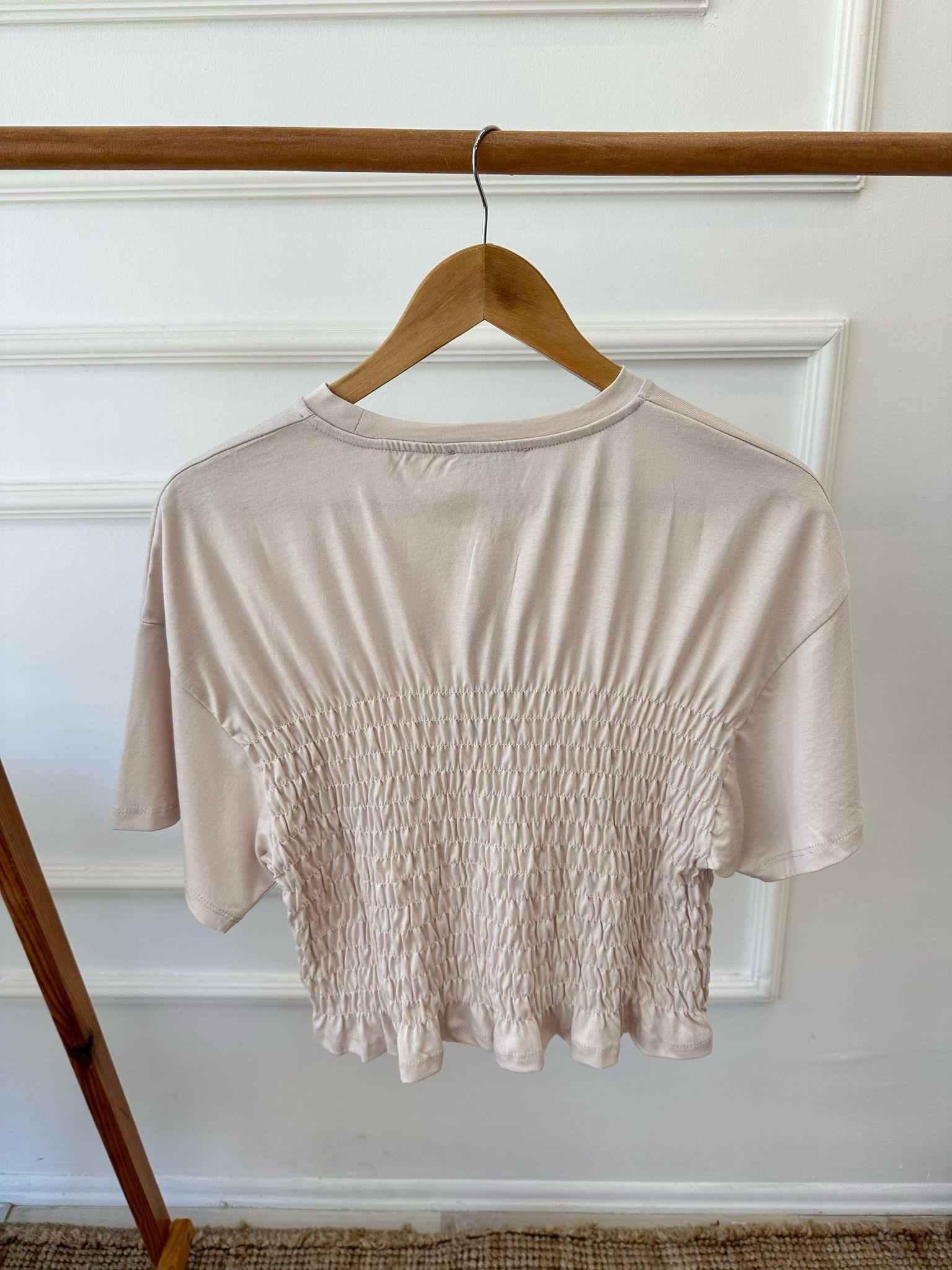 Lastikli T-shirt Ekru