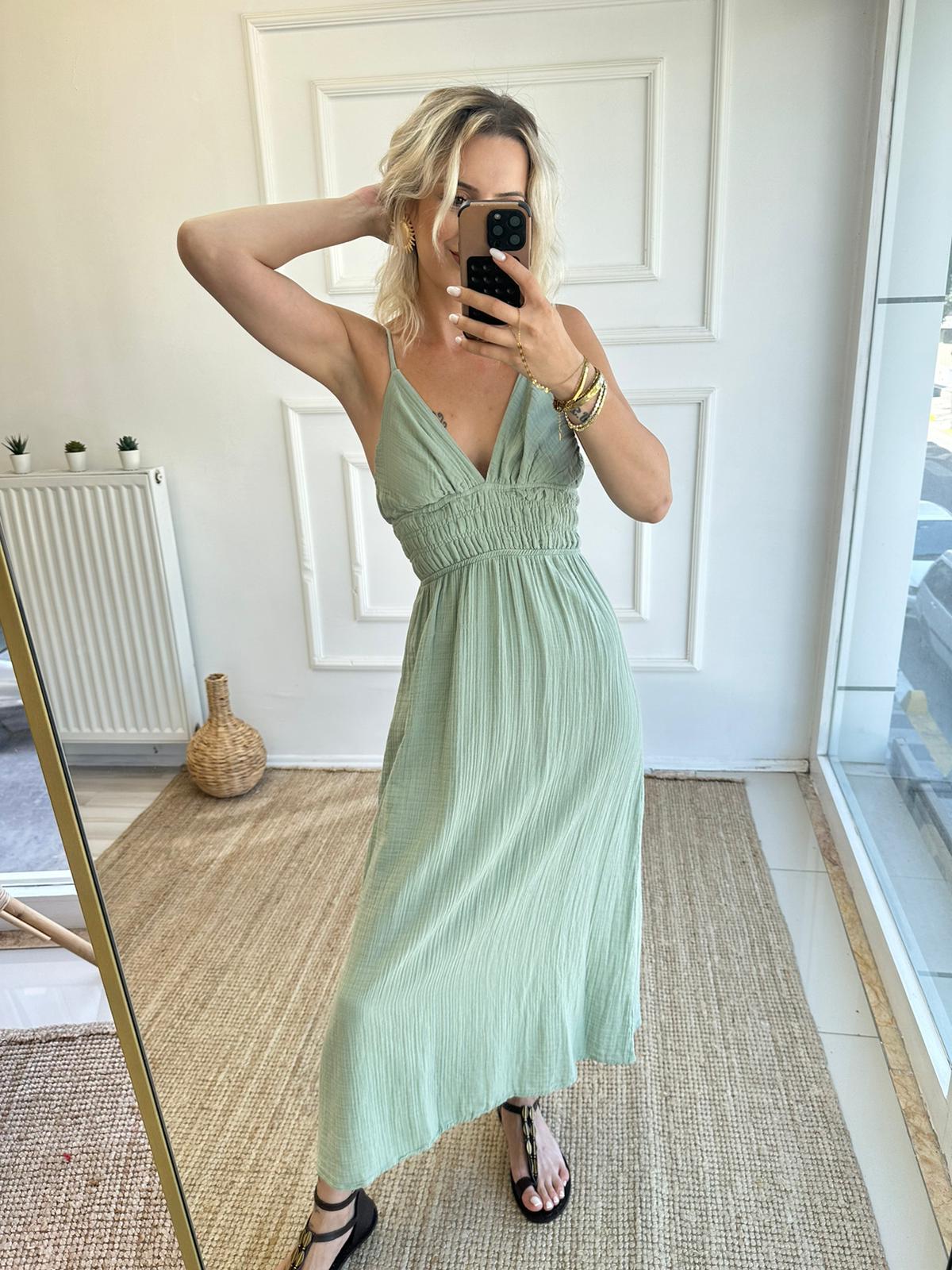 Mint Yeşili Basic Blanca Elbise 
