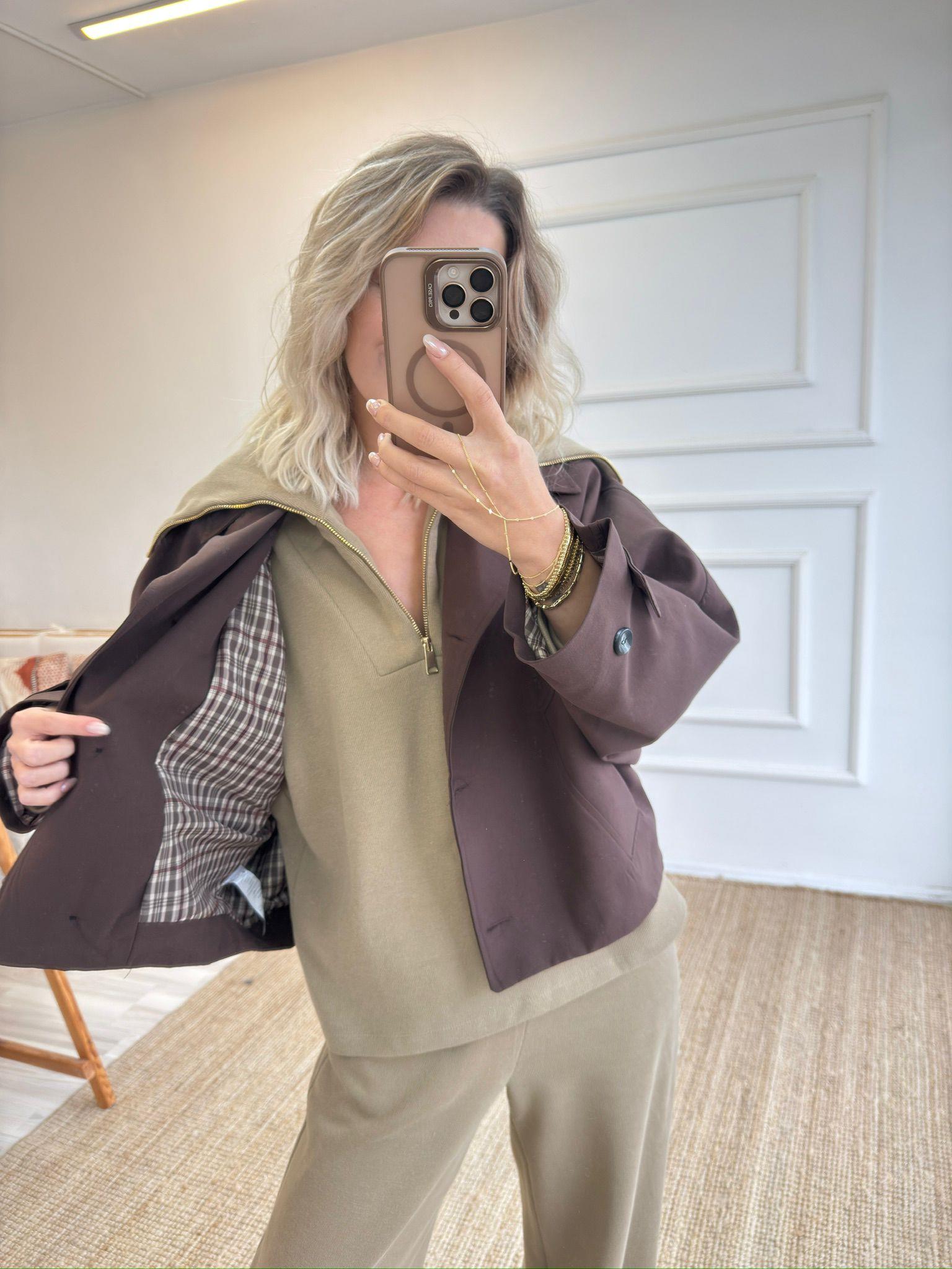 Oversize Trençkot Standart Beden Acı Kahve 