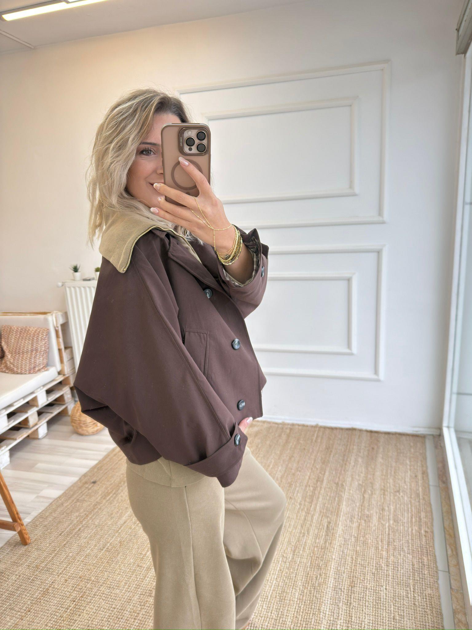 Oversize Trençkot Standart Beden Acı Kahve 