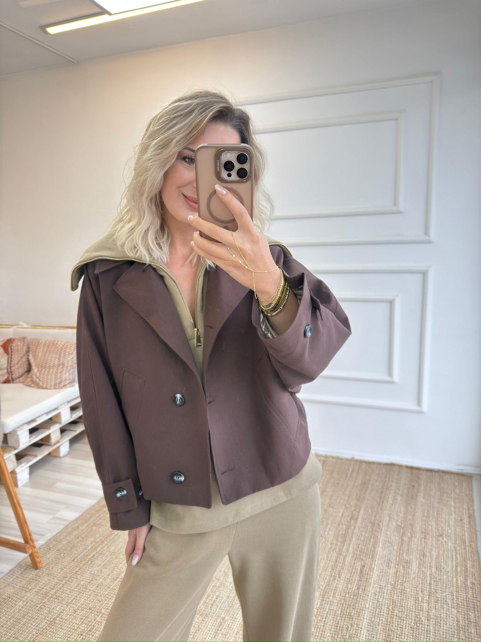 Oversize Trençkot Standart Beden Acı Kahve 
