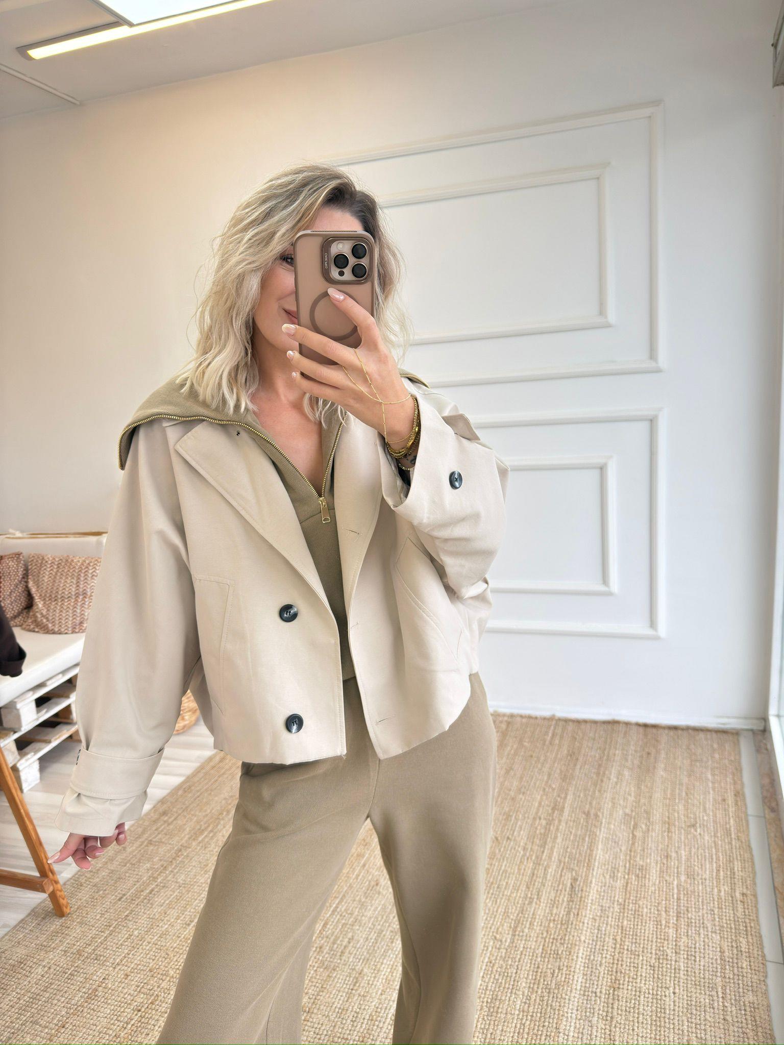 Oversize Trençkot Standart Beden Taş Rengi
