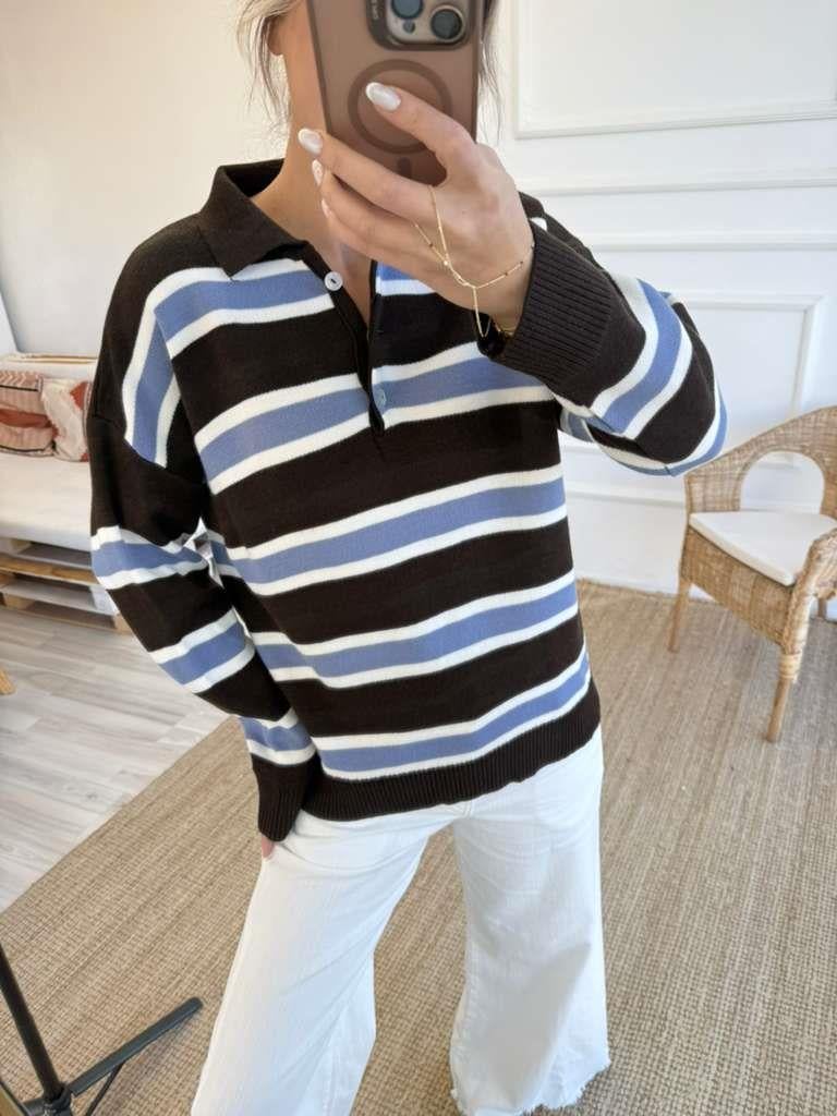 Polo Yaka Düğmeli Dokuma Triko Standart Beden