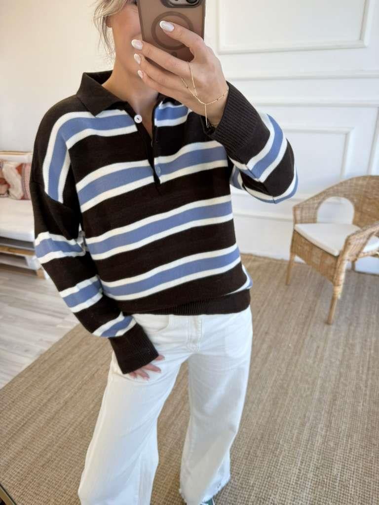 Polo Yaka Düğmeli Dokuma Triko Standart Beden