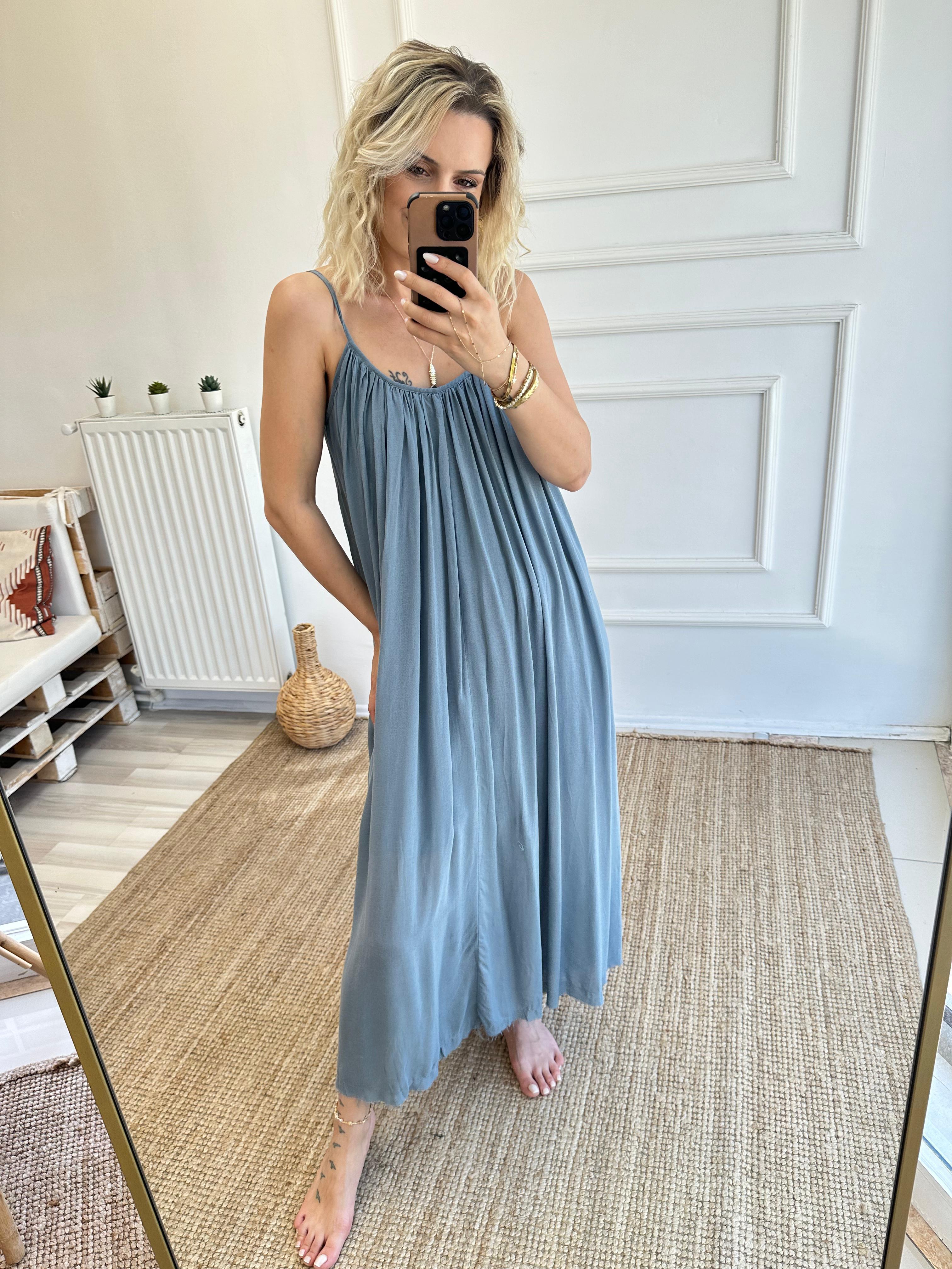 Standart Beden Tül Bohem Elbise Bebe Mavisi