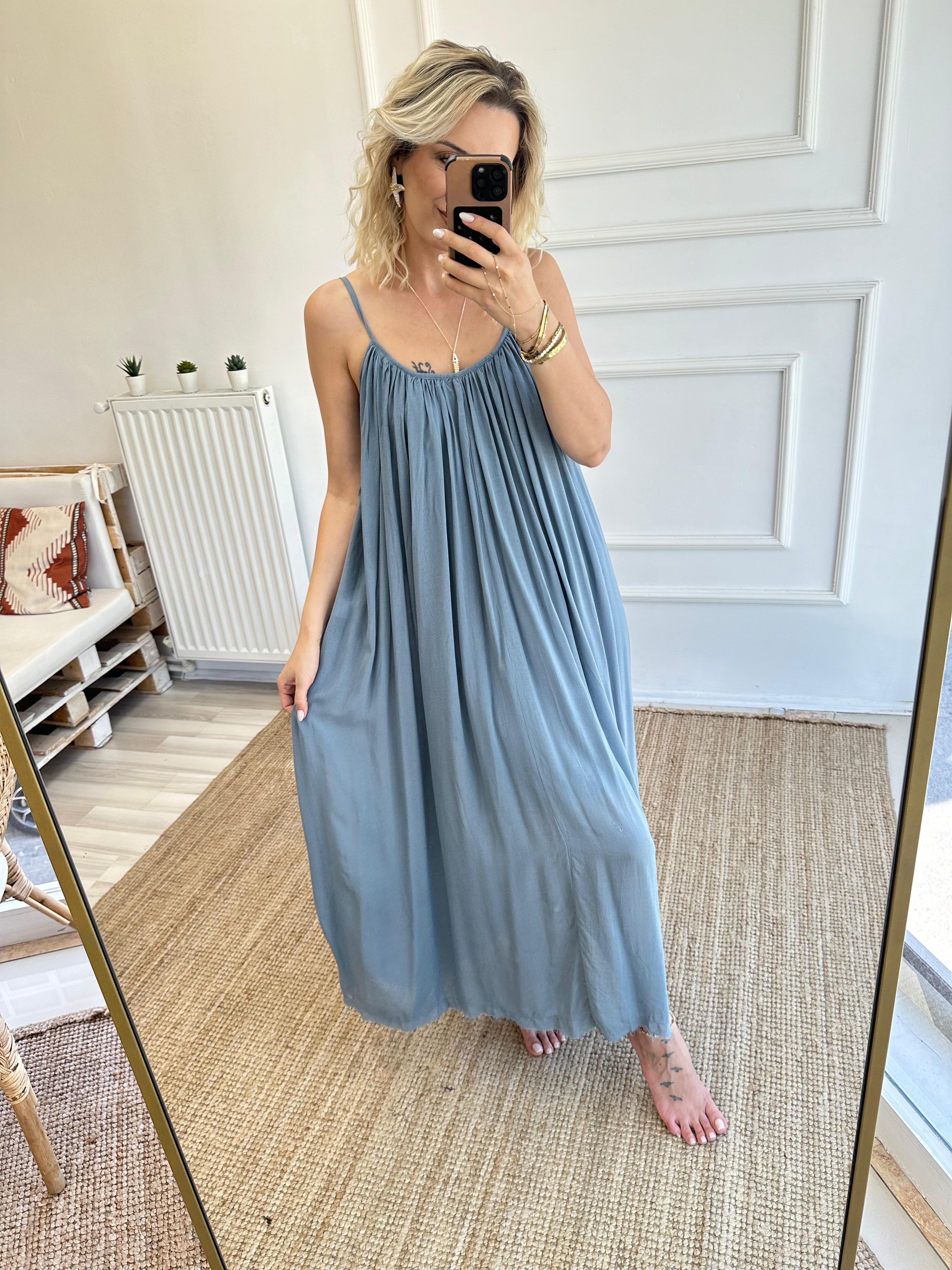 Standart Beden Tül Bohem Elbise Bebe Mavisi