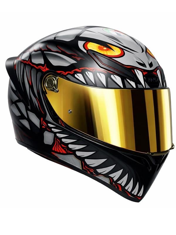 AGV-AGV KASK/K1 S E2206 LYZARD MATT BLACK GREY RED CONFİGURATİON-GOLD VİZÖR