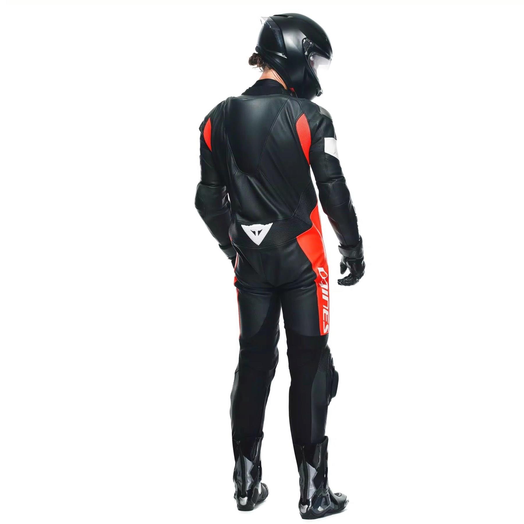 DAINESE/TOSA 1 PCS LEATHER SUIT PERF. BLACK FLU RED WHITE