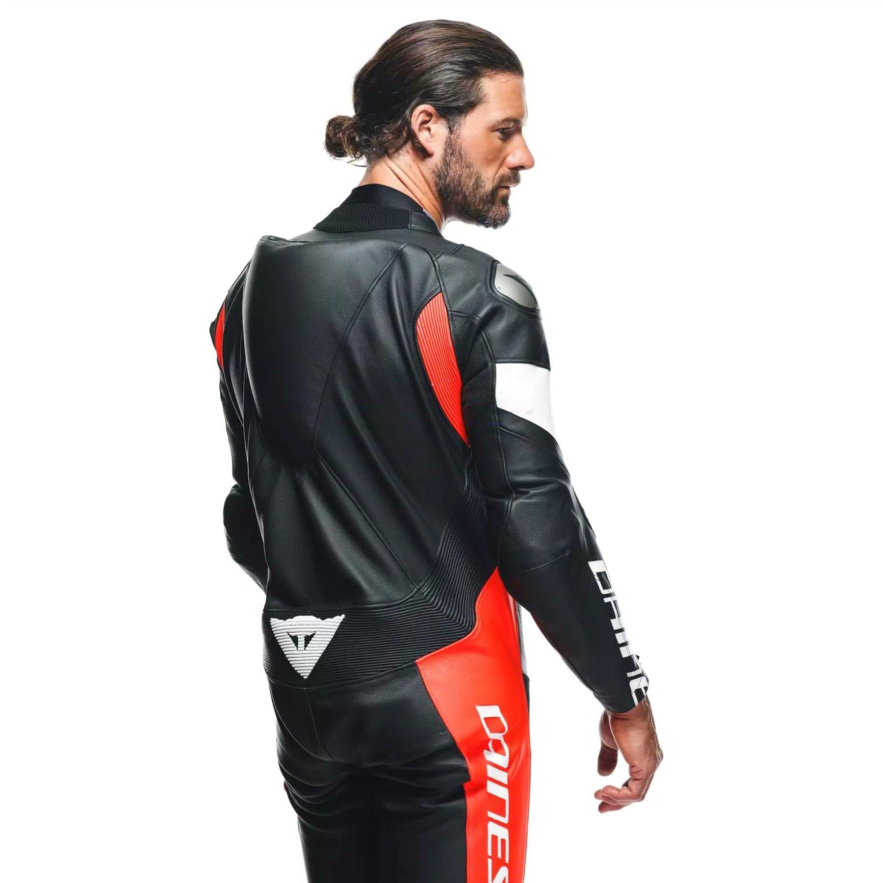 DAINESE/TOSA 1 PCS LEATHER SUIT PERF. BLACK FLU RED WHITE