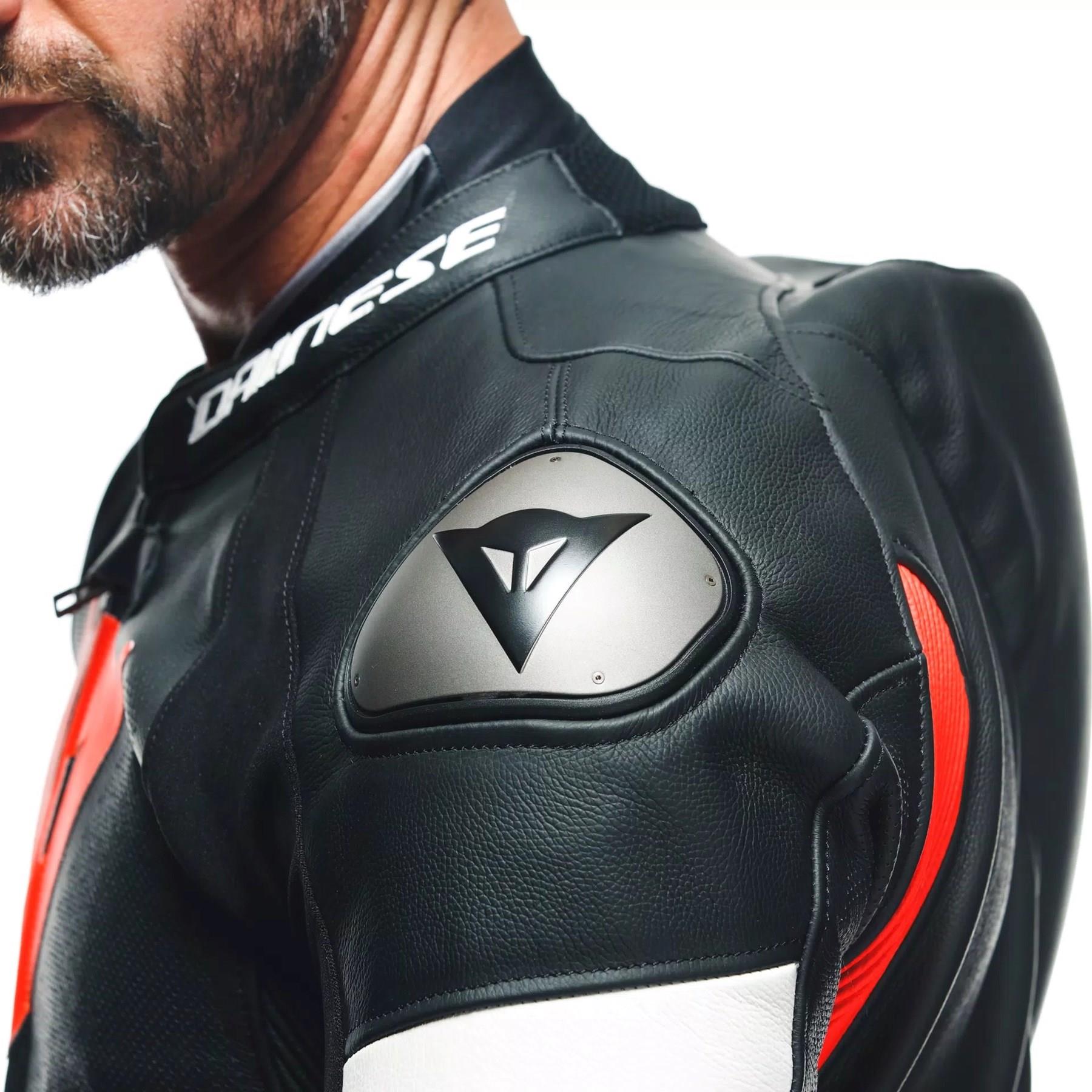 DAINESE/TOSA 1 PCS LEATHER SUIT PERF. BLACK FLU RED WHITE