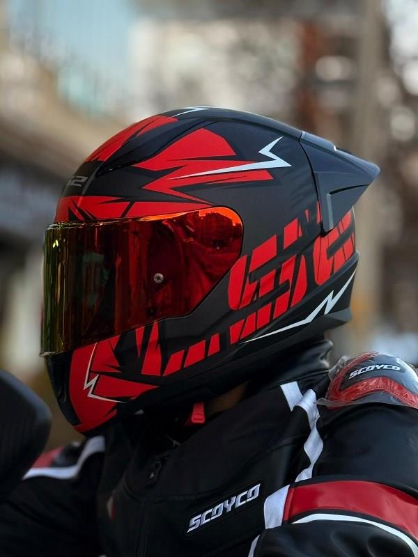 LS2-LS2 RAPID 2 CROMO MAT SİYAH-KIRMIZI KASK-KIRMIZI VİZÖR-SPOİLER