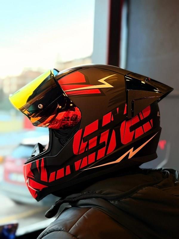 LS2-LS2 RAPID 2 CROMO MAT SİYAH-KIRMIZI KASK-KIRMIZI VİZÖR-SPOİLER