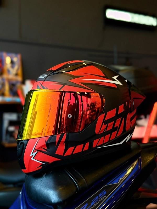 LS2-LS2 RAPID 2 CROMO MAT SİYAH-KIRMIZI KASK-KIRMIZI VİZÖR-SPOİLER