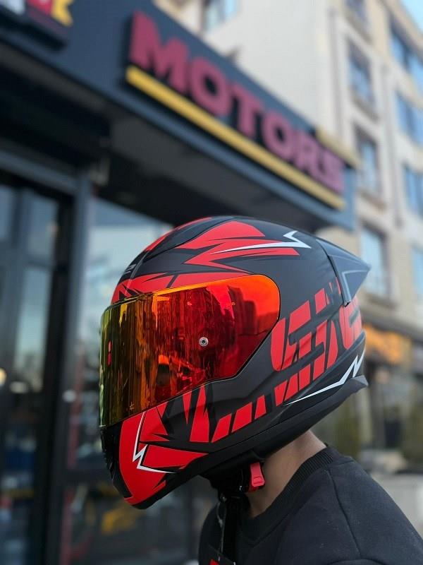 LS2-LS2 RAPID 2 CROMO MAT SİYAH-KIRMIZI KASK-KIRMIZI VİZÖR-SPOİLER
