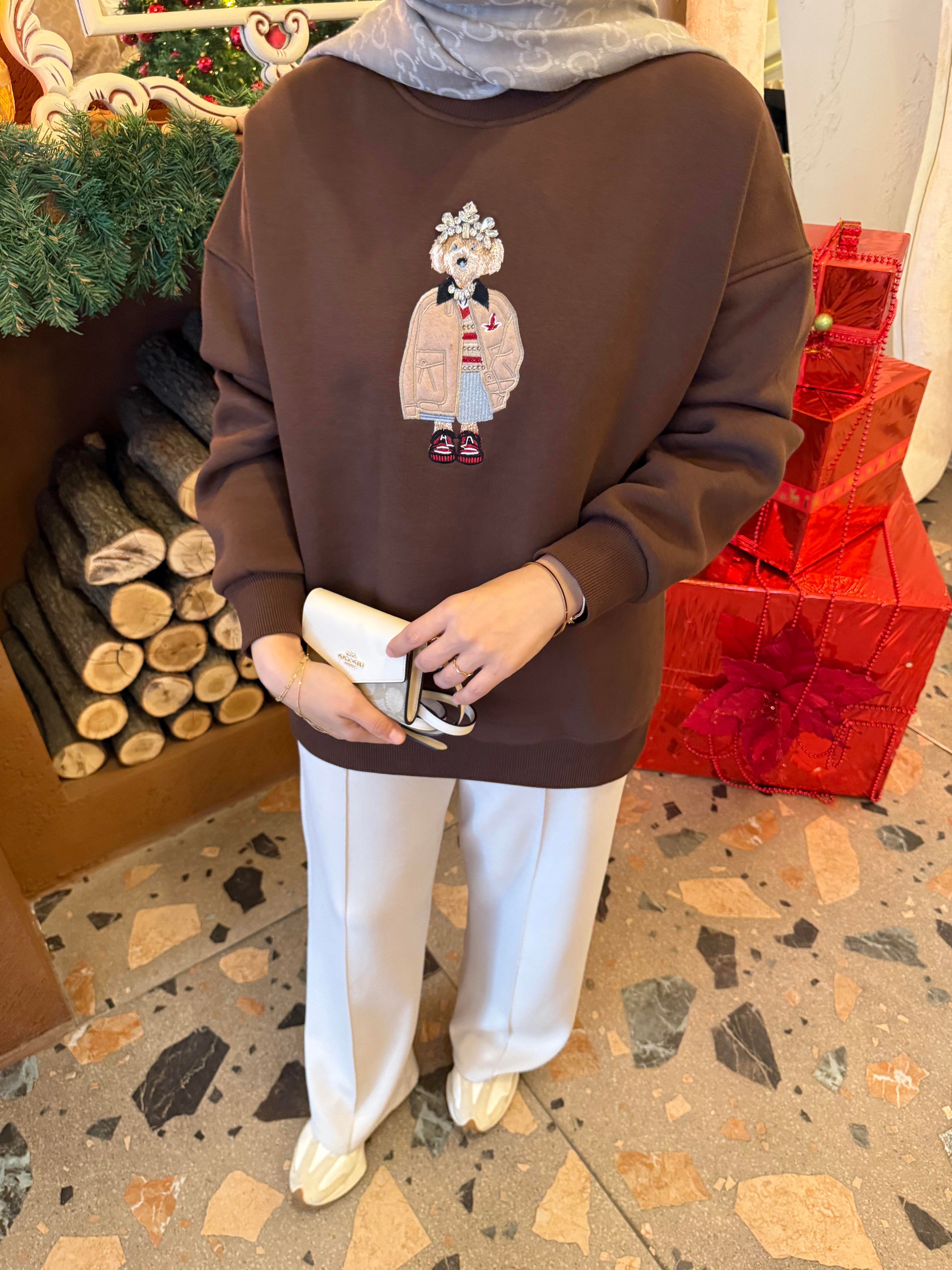 Beymn Taşlı Sweatshirt | Kahverengi